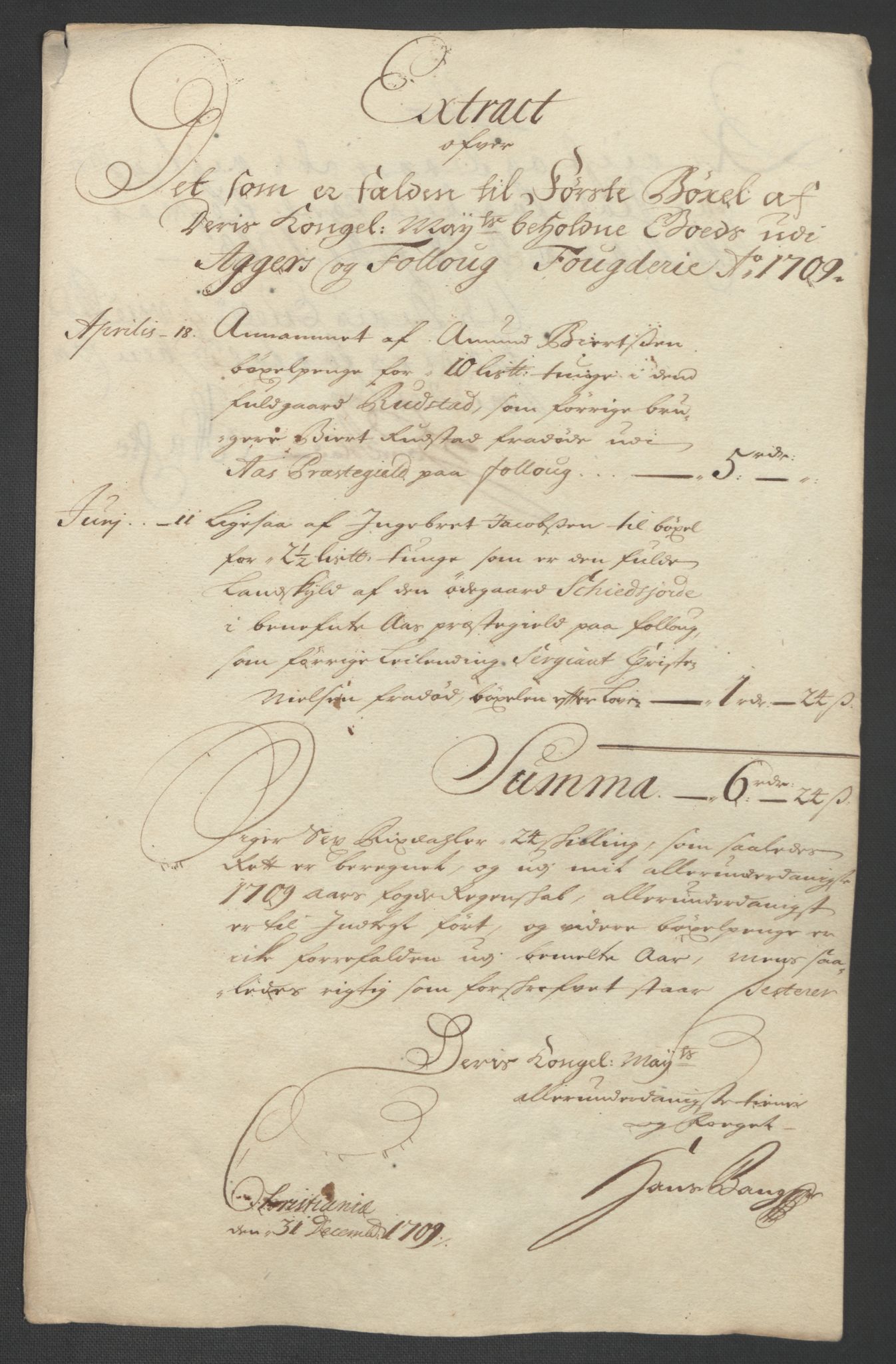 Rentekammeret inntil 1814, Reviderte regnskaper, Fogderegnskap, AV/RA-EA-4092/R10/L0447: Fogderegnskap Aker og Follo, 1707-1709, s. 500