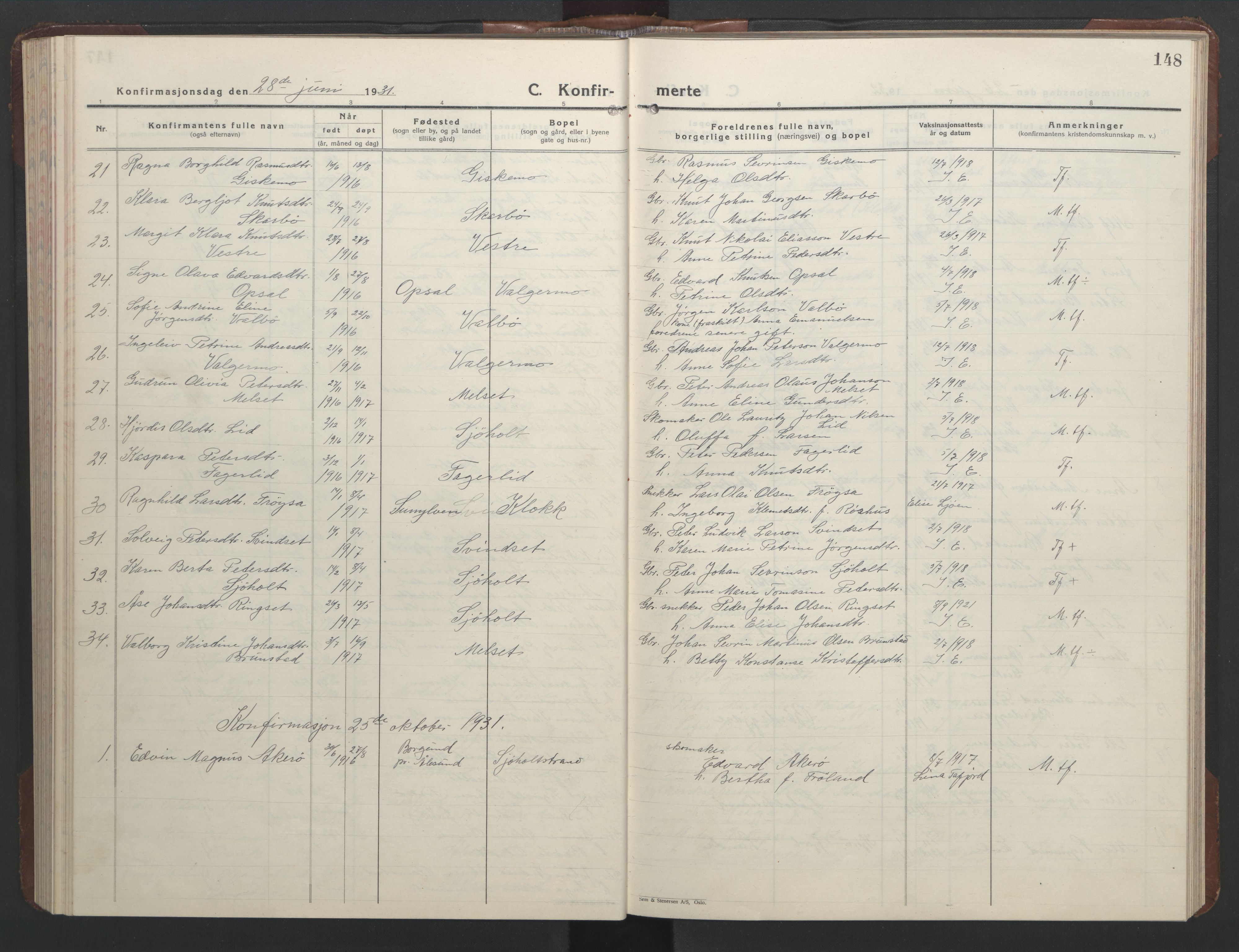 Ministerialprotokoller, klokkerbøker og fødselsregistre - Møre og Romsdal, AV/SAT-A-1454/522/L0329: Klokkerbok nr. 522C08, 1926-1951, s. 148