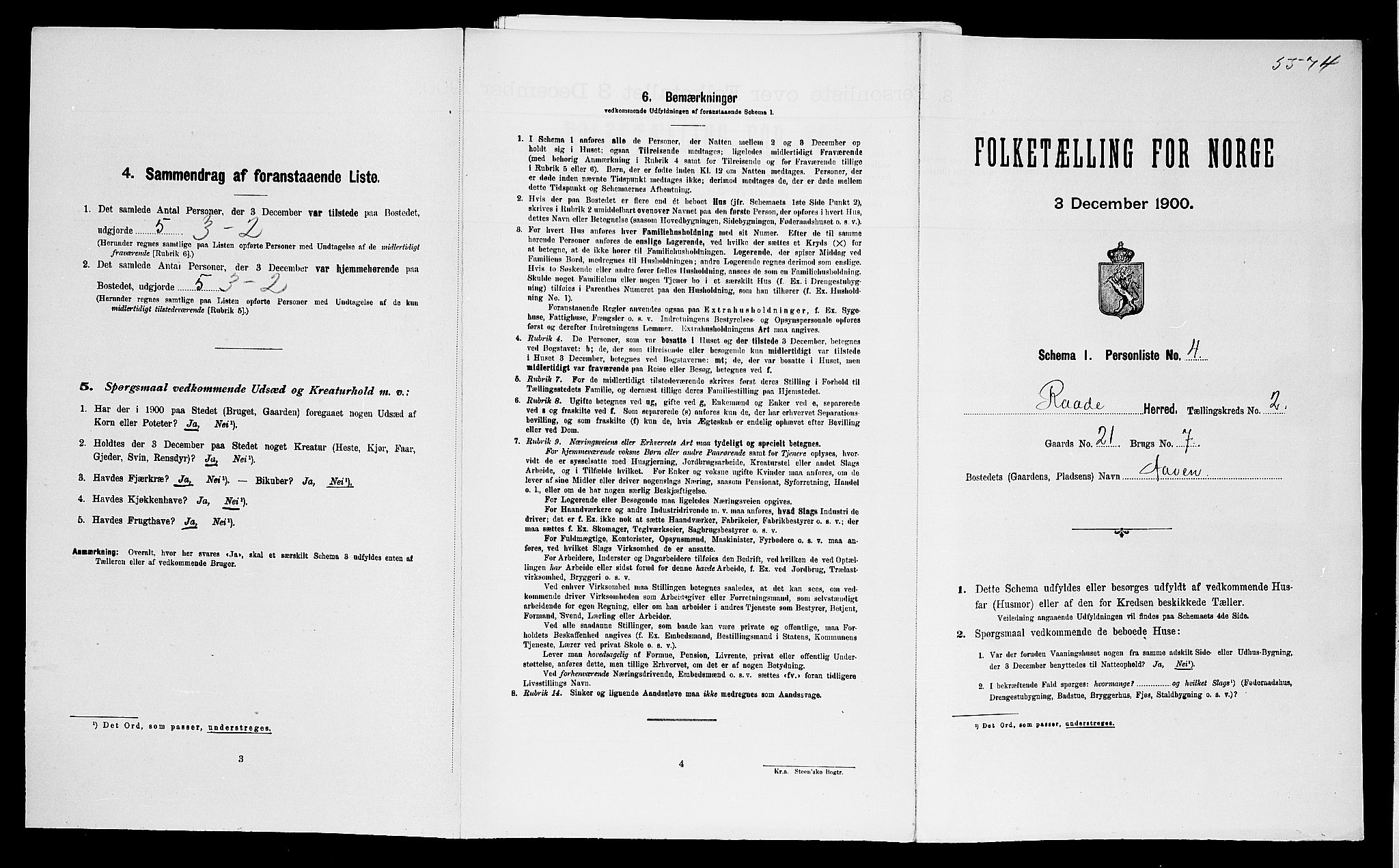 SAO, Folketelling 1900 for 0135 Råde herred, 1900