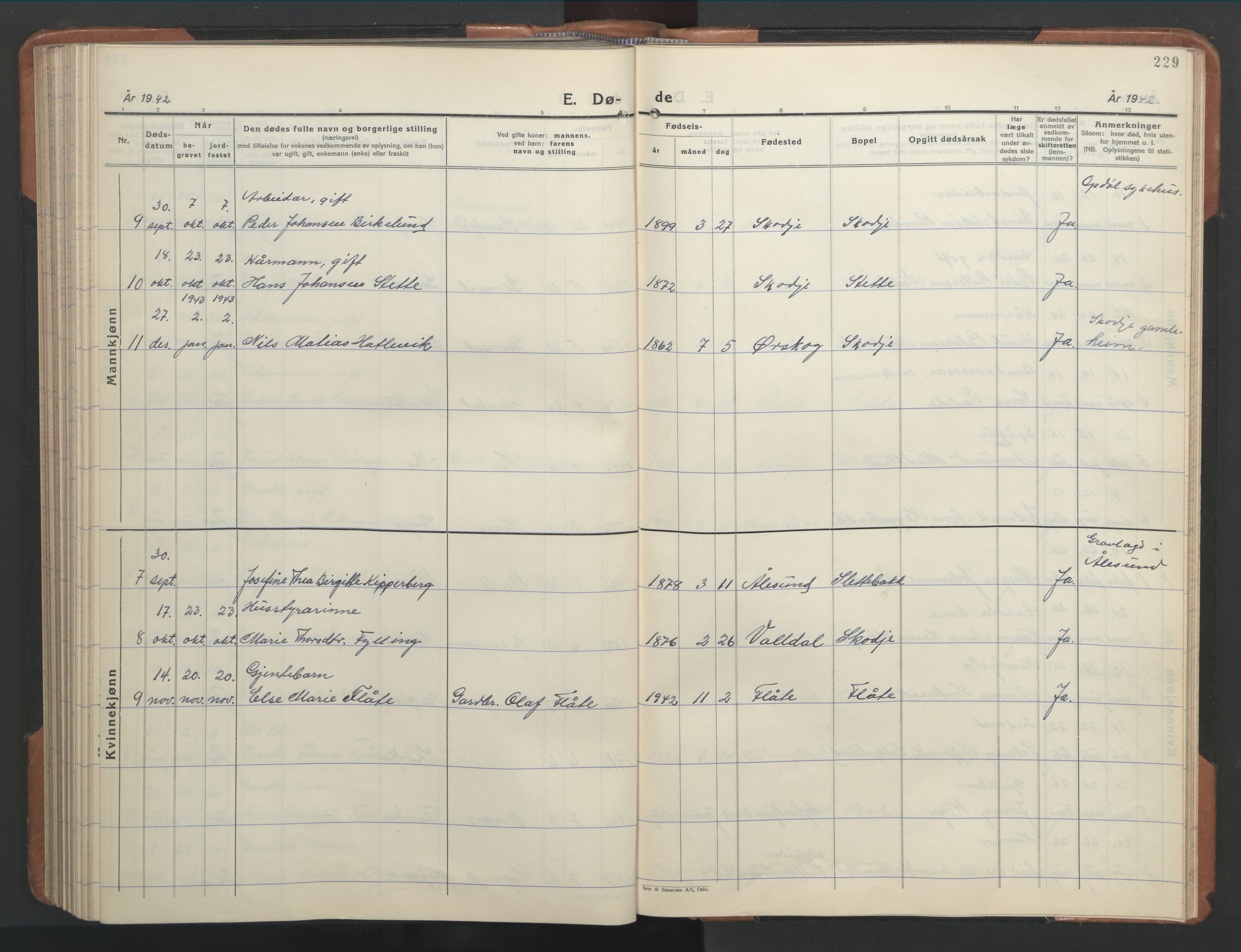 Ministerialprotokoller, klokkerbøker og fødselsregistre - Møre og Romsdal, AV/SAT-A-1454/524/L0367: Klokkerbok nr. 524C08, 1932-1951, s. 229