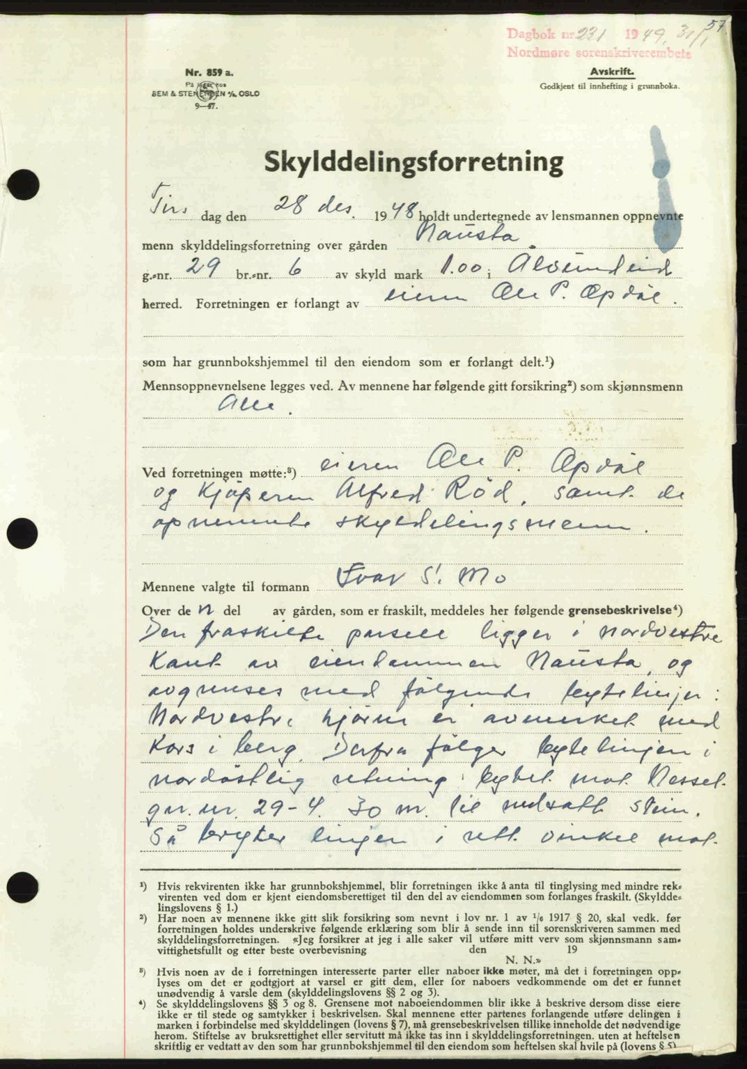 Nordmøre sorenskriveri, SAT/A-4132/1/2/2Ca: Pantebok nr. A110, 1948-1949, Dagboknr: 231/1949