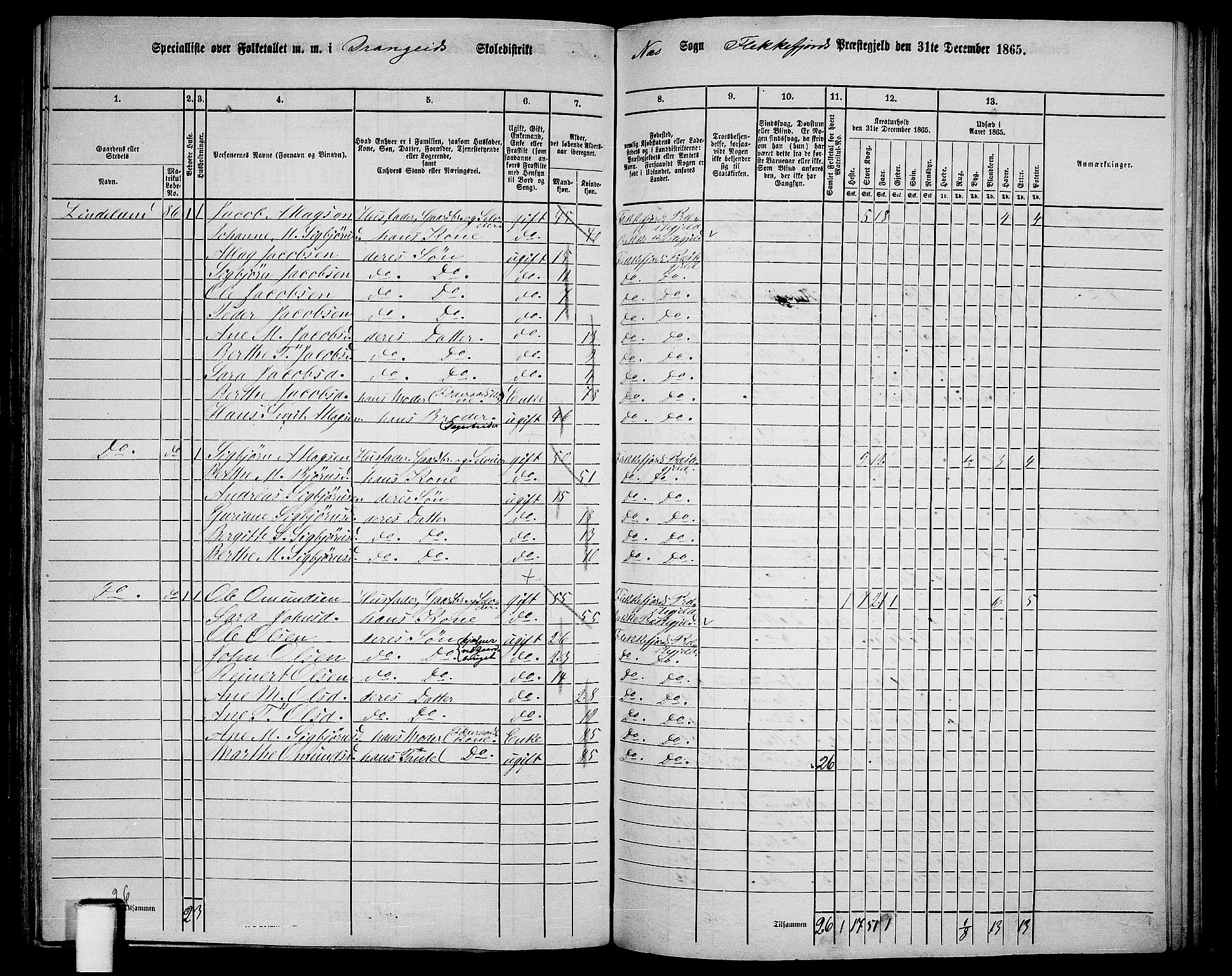 RA, Folketelling 1865 for 1042L Flekkefjord prestegjeld, Nes sokn og Hidra sokn, 1865, s. 146