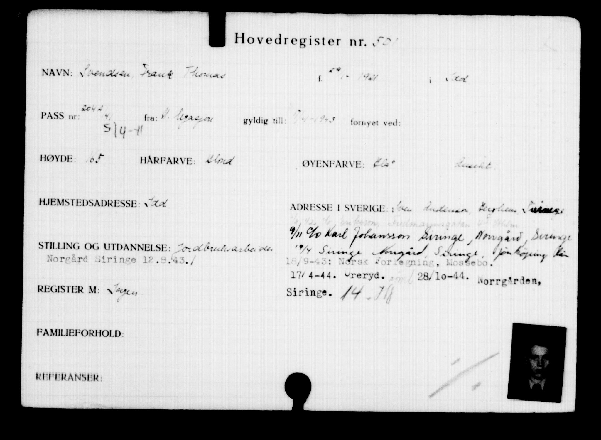 Utenriksstasjonene, Legasjonen i Stockholm, Flyktningkontoret, AV/RA-S-6753/V/Va/L0001: Kjesäterkartoteket, flyktninger med registreringsnr. 1-1000, 1940-1945, s. 771