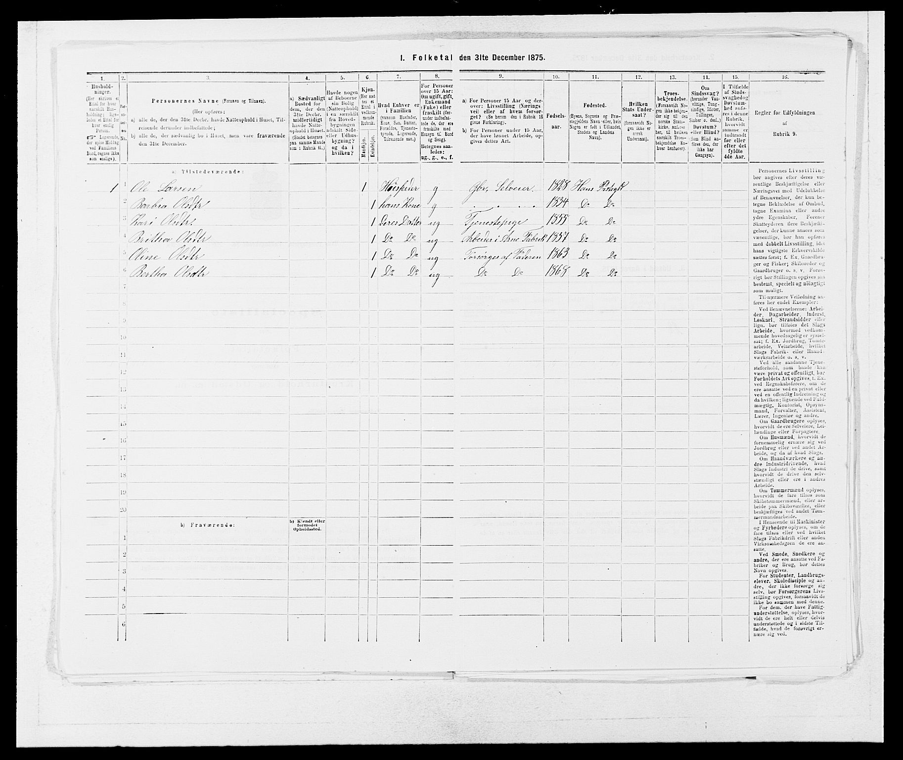 SAB, Folketelling 1875 for 1250P Haus prestegjeld, 1875, s. 1179