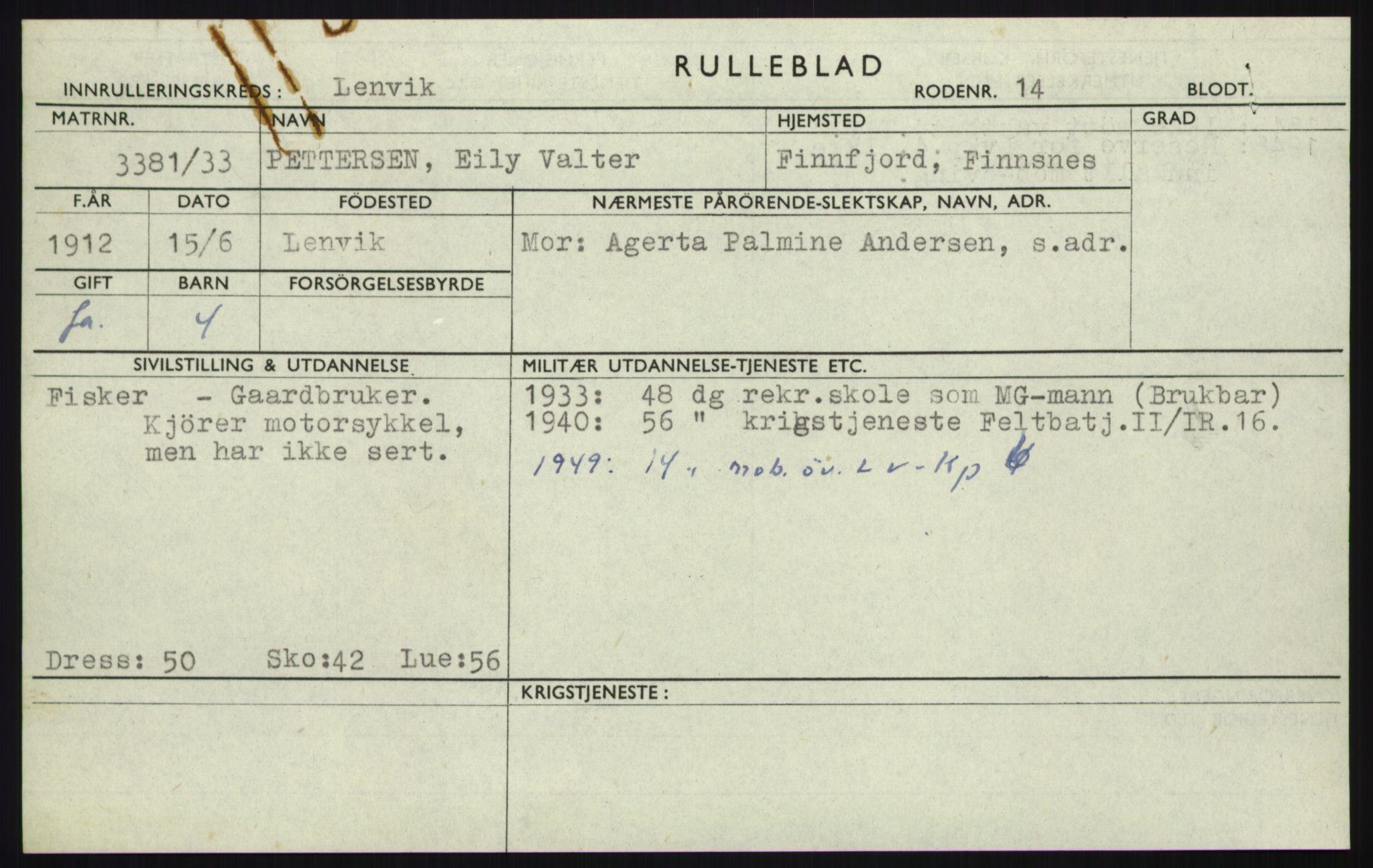 Forsvaret, Troms infanteriregiment nr. 16, AV/RA-RAFA-3146/P/Pa/L0017: Rulleblad for regimentets menige mannskaper, årsklasse 1933, 1933, s. 1071