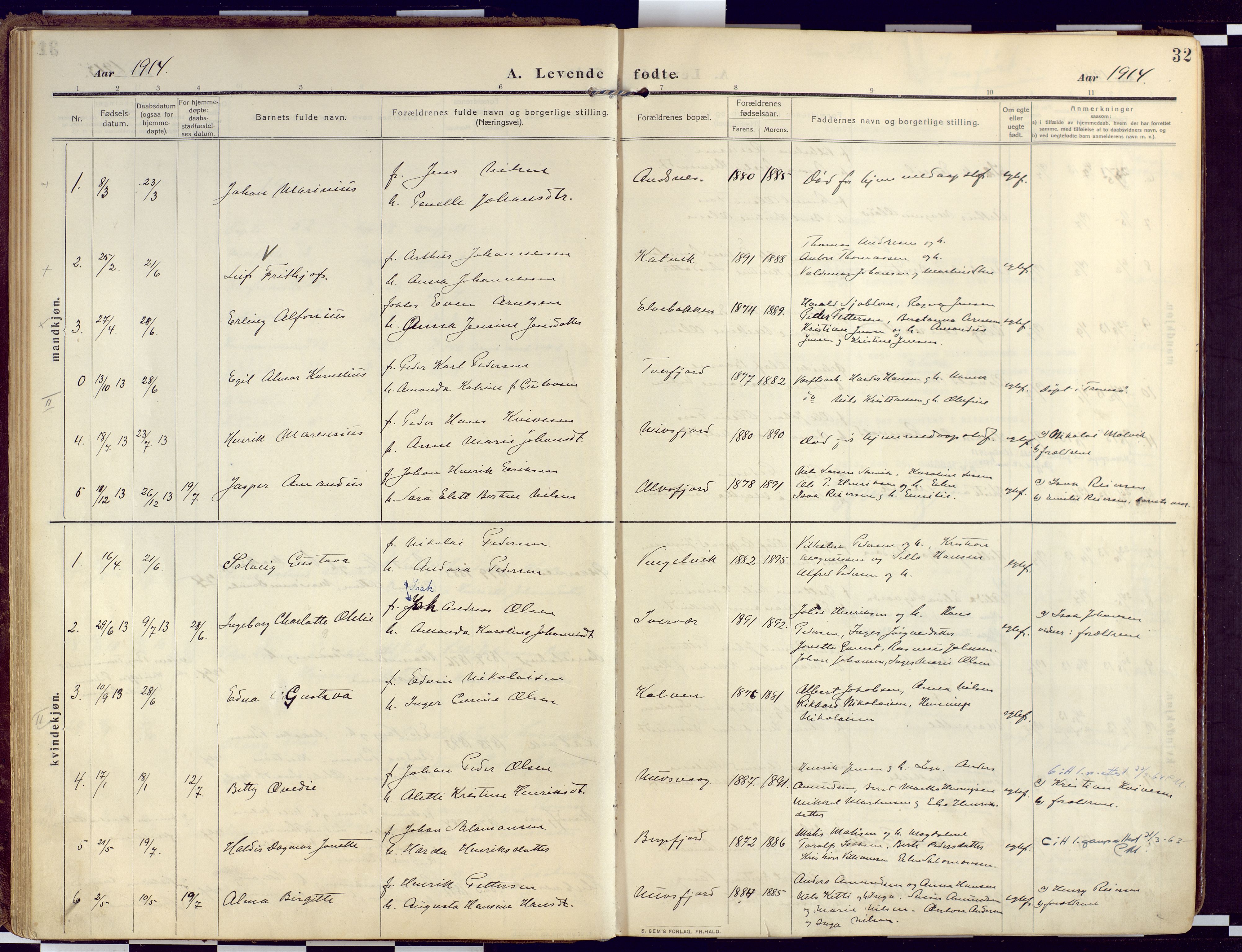 Loppa sokneprestkontor, AV/SATØ-S-1339/H/Ha/L0011kirke: Ministerialbok nr. 11, 1909-1919, s. 32