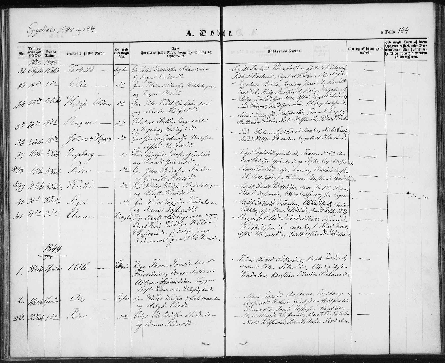 Sigdal kirkebøker, AV/SAKO-A-245/F/Fa/L0007: Ministerialbok nr. I 7, 1844-1849, s. 104