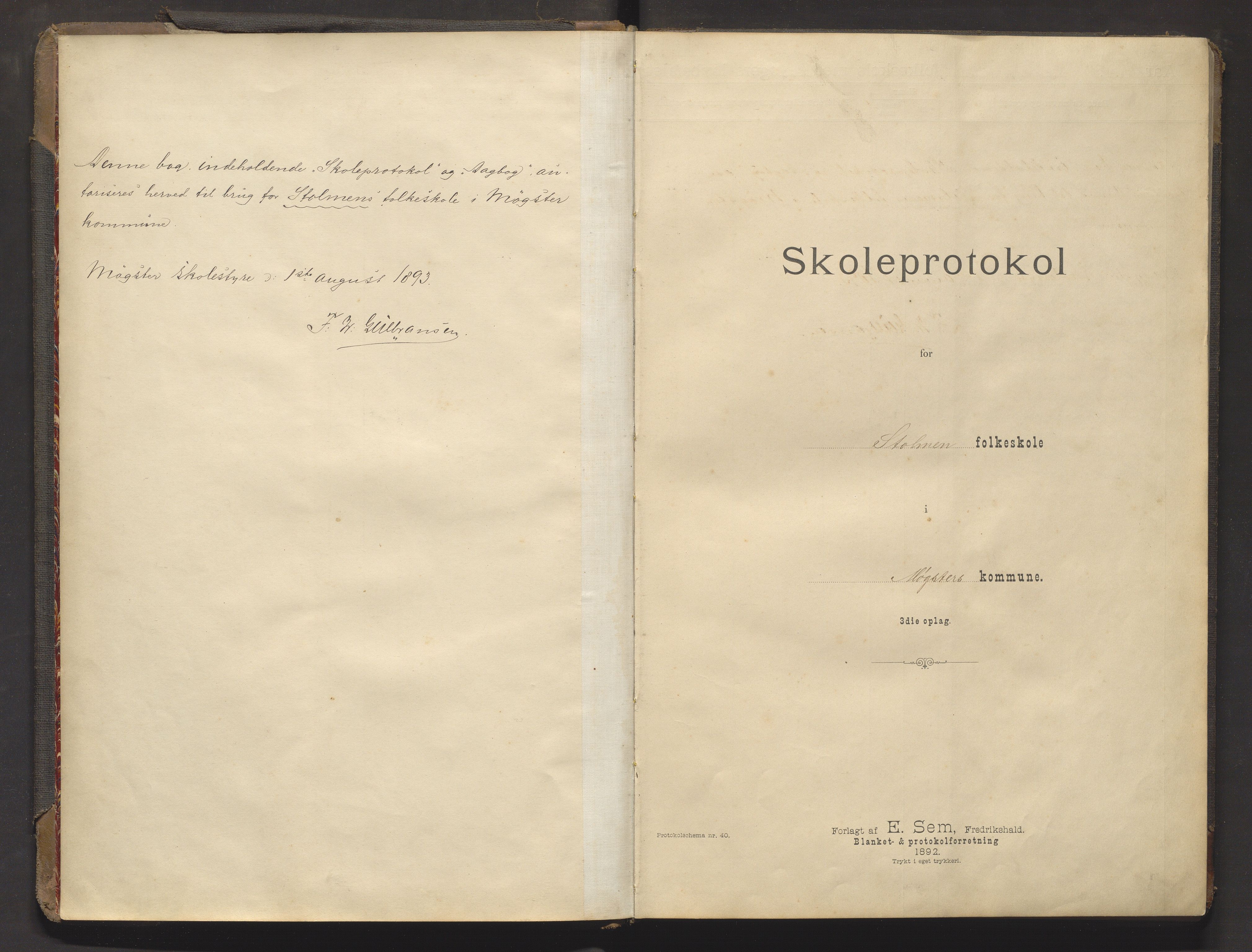 Austevoll kommune. Barneskulane, IKAH/1244-231/F/Fa/L0019: Skuleprotokoll for Stolmen skule, 1893-1905