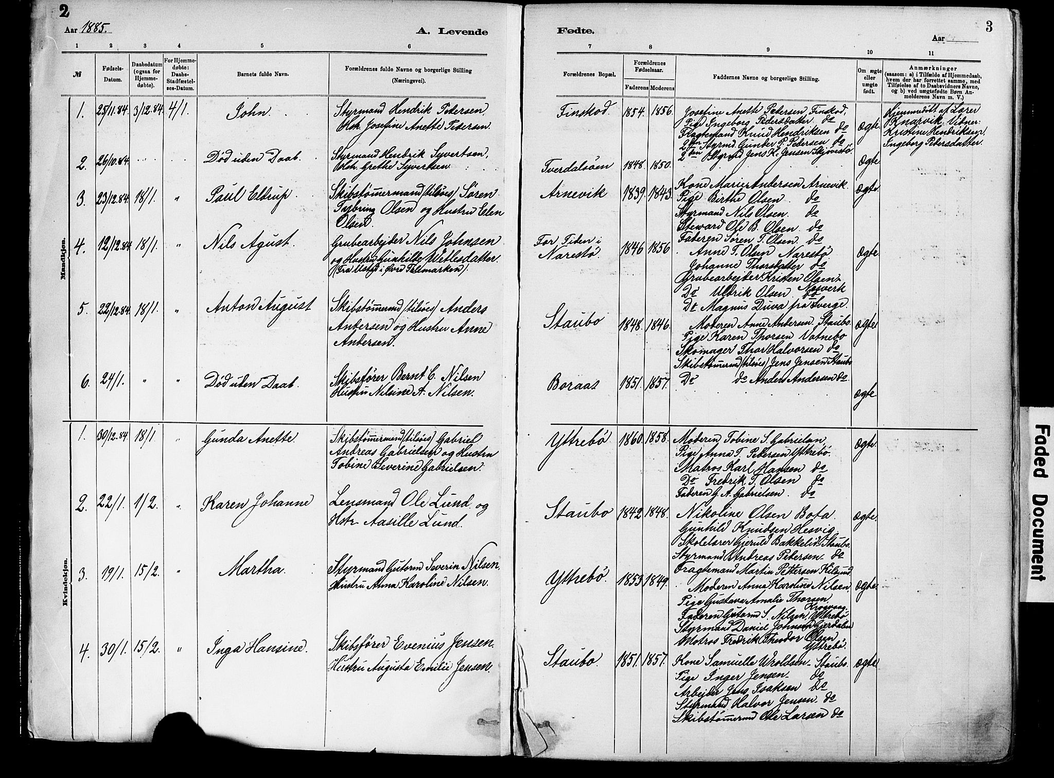 Dypvåg sokneprestkontor, AV/SAK-1111-0007/F/Fa/Fab/L0001: Ministerialbok nr. A 1, 1885-1912, s. 2-3