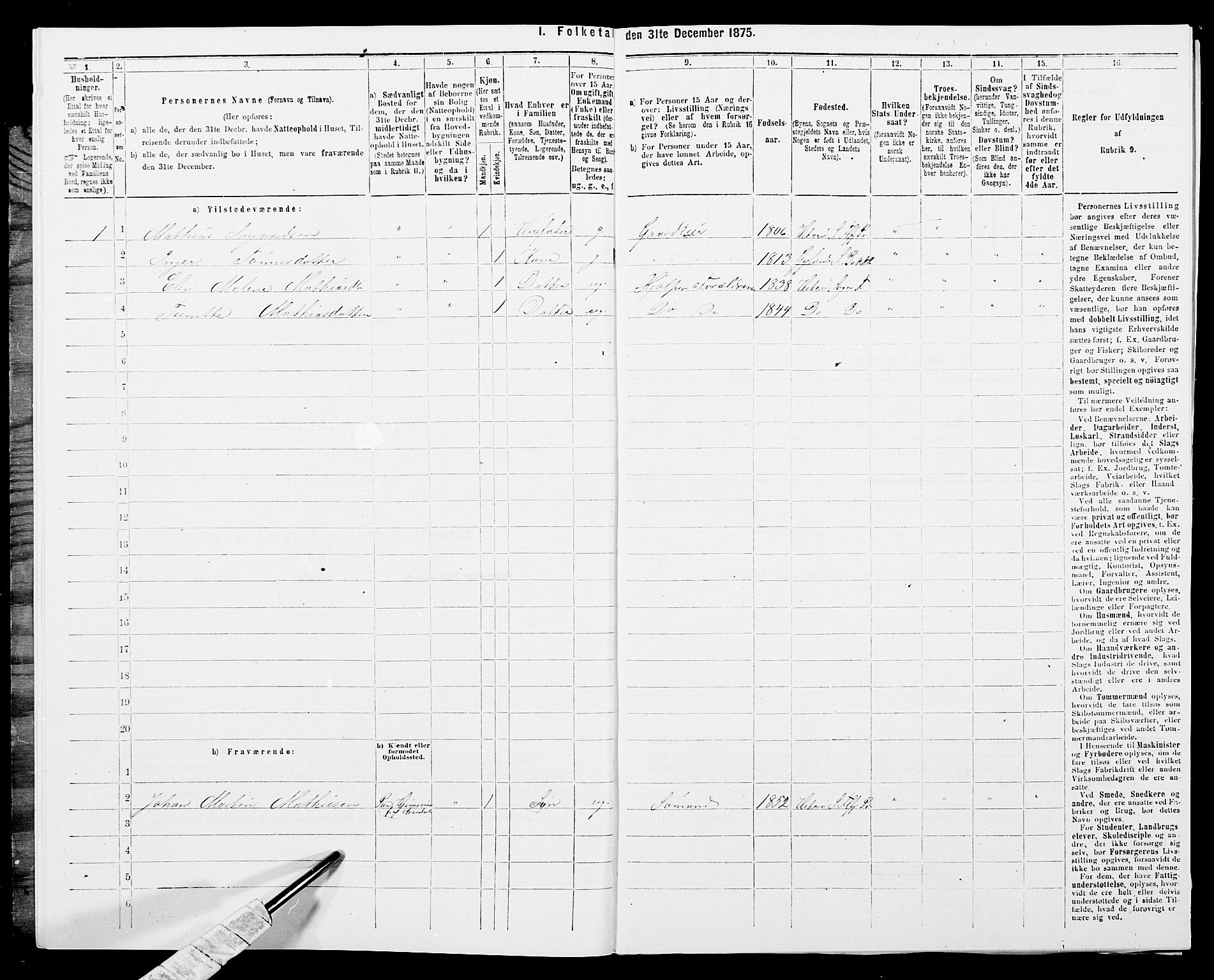 SAK, Folketelling 1875 for 1042L Flekkefjord prestegjeld, Nes sokn og Hidra sokn, 1875, s. 399