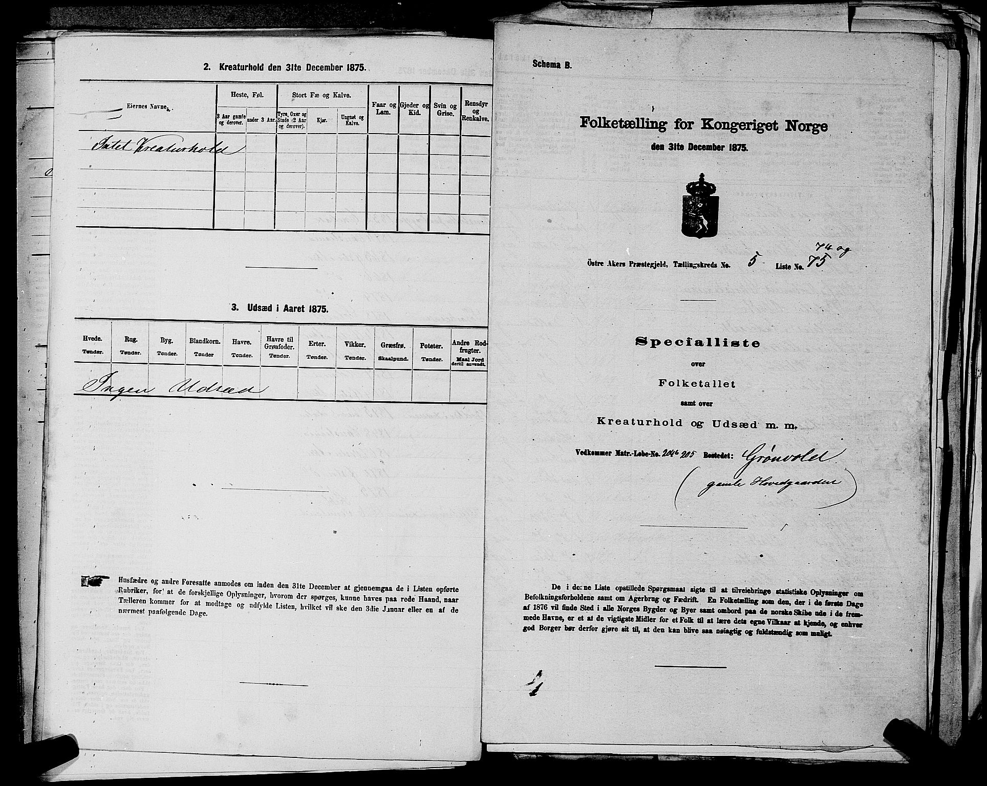 RA, Folketelling 1875 for 0218bP Østre Aker prestegjeld, 1875, s. 1516