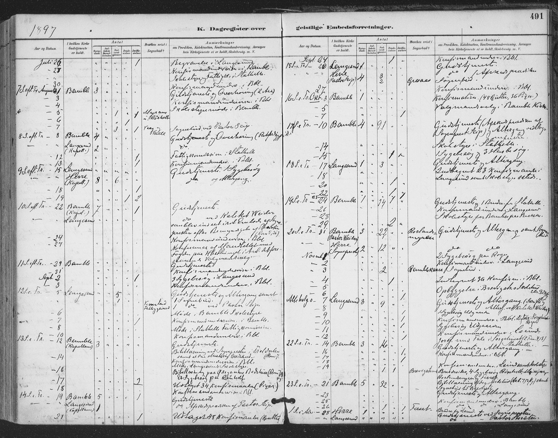 Bamble kirkebøker, AV/SAKO-A-253/F/Fa/L0008: Ministerialbok nr. I 8, 1888-1900, s. 491