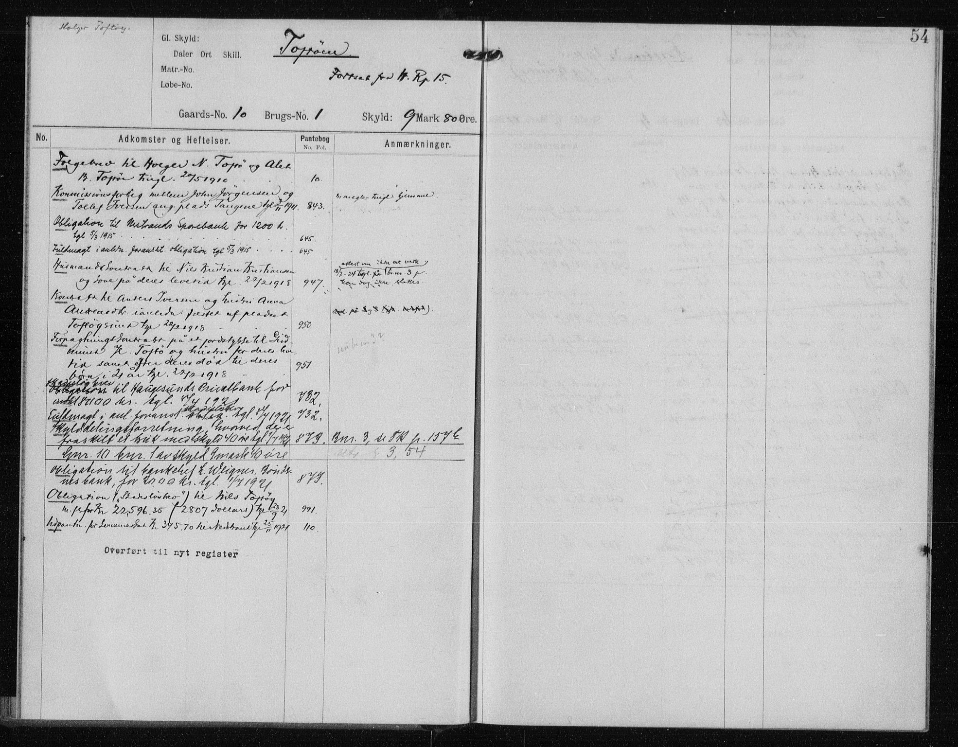 Ryfylke tingrett, AV/SAST-A-100055/001/II/IIA/L0033: Panteregister nr. II A 33, 1914, s. 54