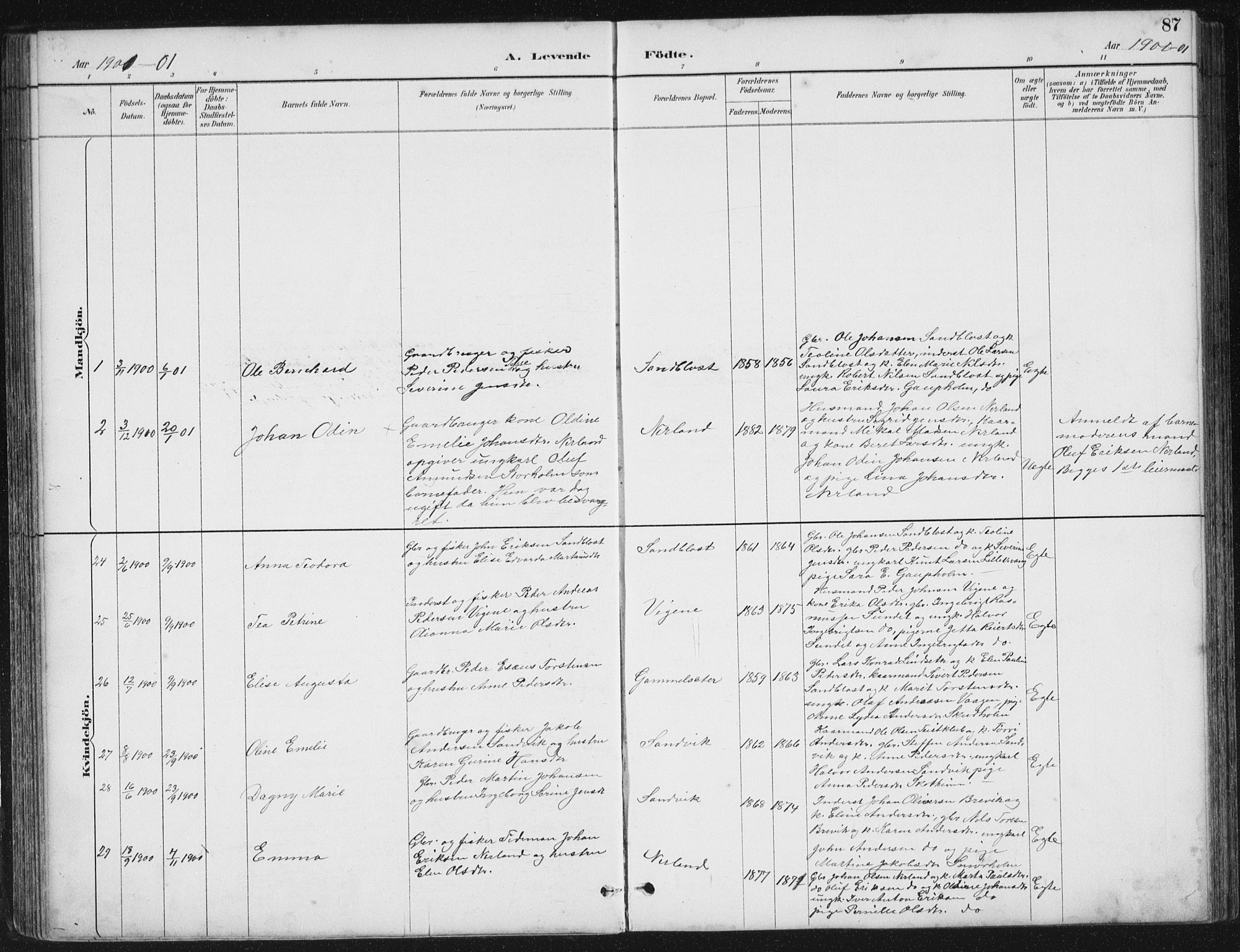 Ministerialprotokoller, klokkerbøker og fødselsregistre - Møre og Romsdal, SAT/A-1454/567/L0783: Klokkerbok nr. 567C03, 1887-1903, s. 87