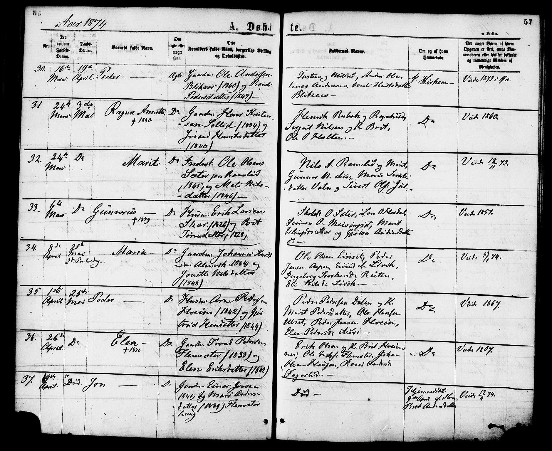 Ministerialprotokoller, klokkerbøker og fødselsregistre - Møre og Romsdal, AV/SAT-A-1454/586/L0986: Ministerialbok nr. 586A12, 1867-1878, s. 57