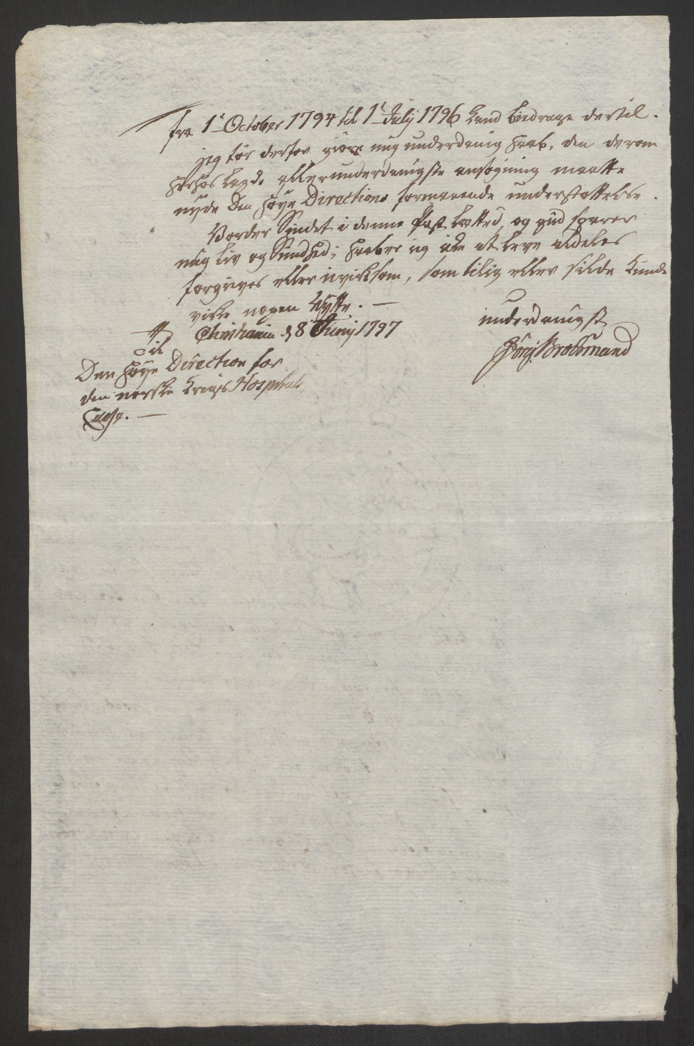 Forsvaret, Den norske kvesthuskasse/krigshospitalkasse, AV/RA-RAFA-1887/F/Fa/L0017: Innkomne brev:, 1782-1807, s. 198