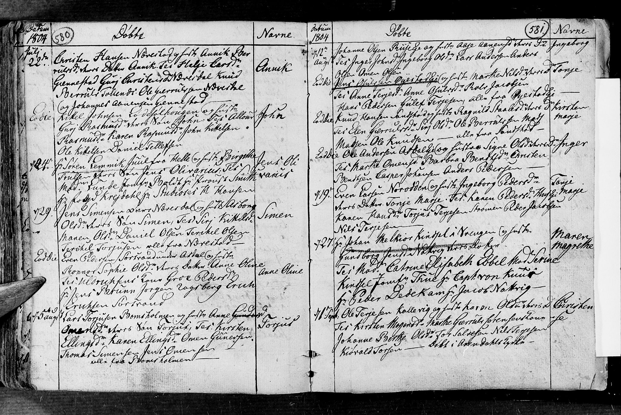 Øyestad sokneprestkontor, AV/SAK-1111-0049/F/Fa/L0008: Ministerialbok nr. A 8, 1777-1804, s. 580-581