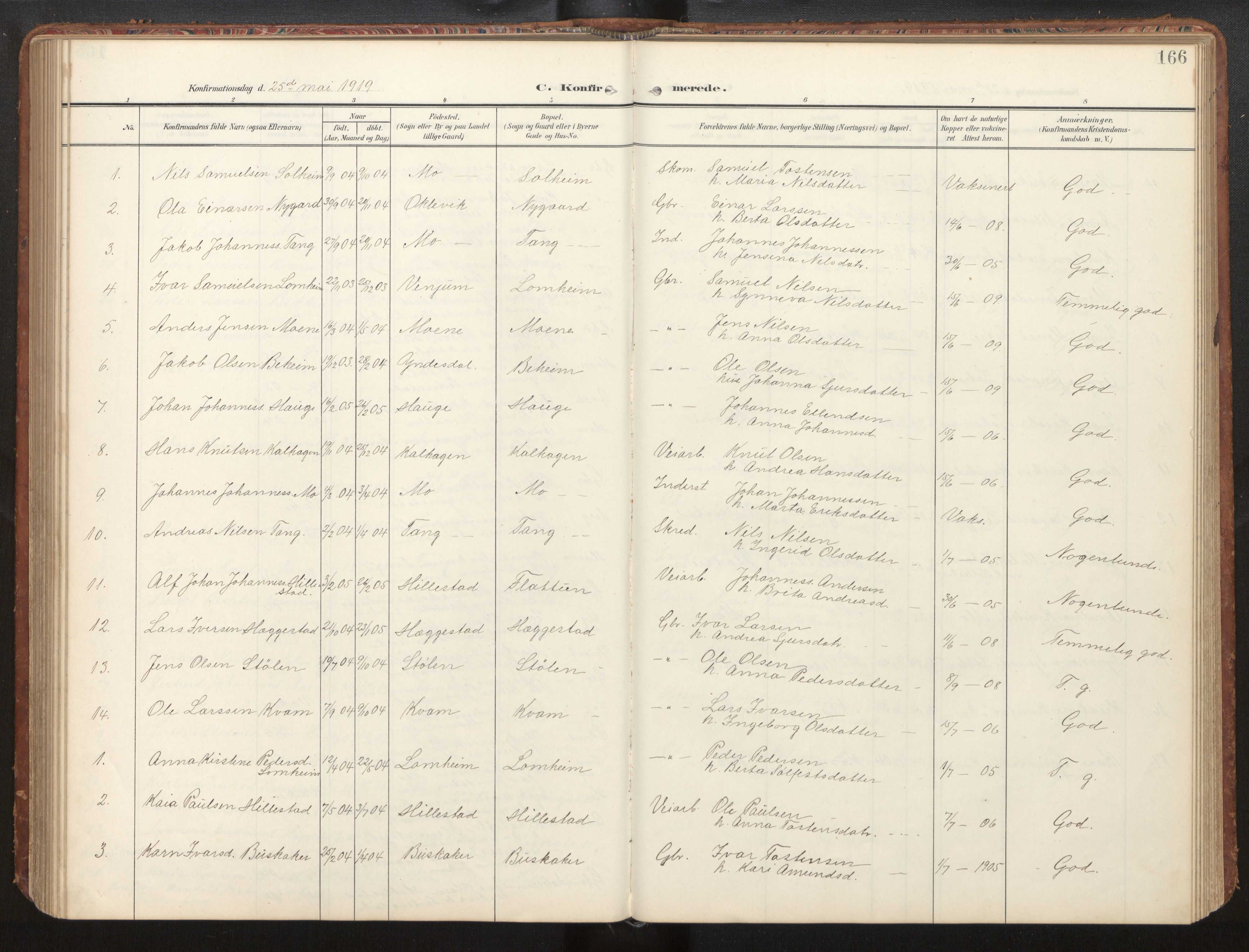 Hafslo sokneprestembete, AV/SAB-A-80301/H/Hab/Habb/L0002: Klokkerbok nr. B 2, 1909-1947, s. 166