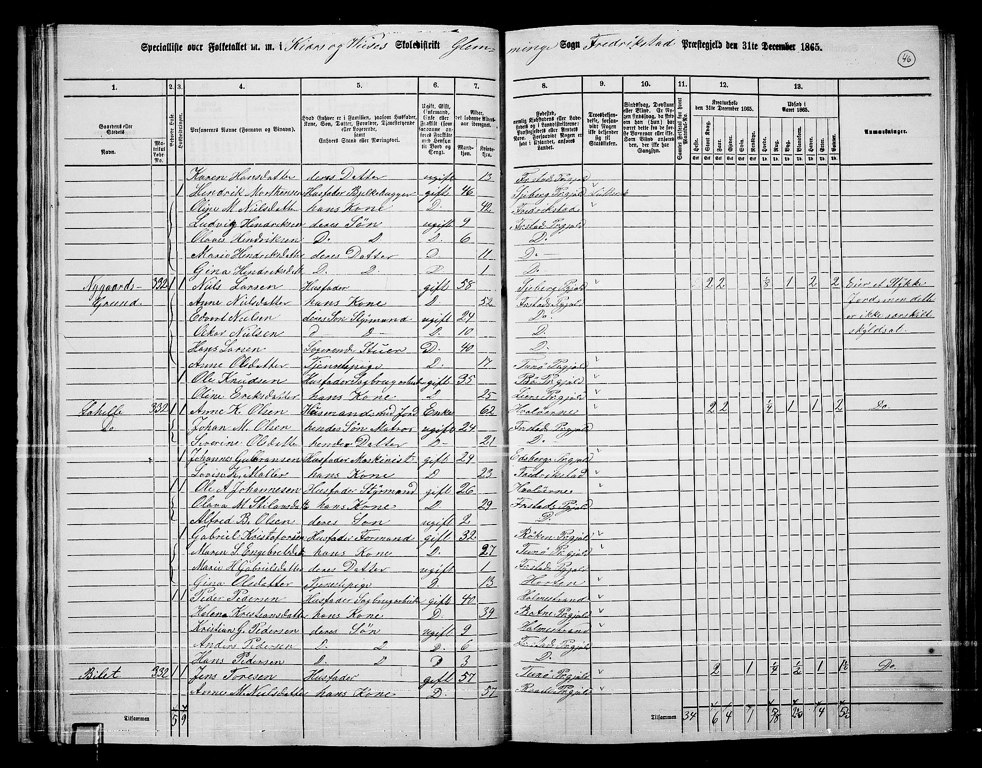 RA, Folketelling 1865 for 0132L Fredrikstad prestegjeld, Glemmen sokn, 1865, s. 44