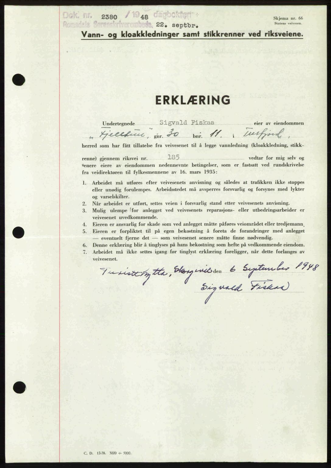 Romsdal sorenskriveri, SAT/A-4149/1/2/2C: Pantebok nr. A27, 1948-1948, Dagboknr: 2380/1948