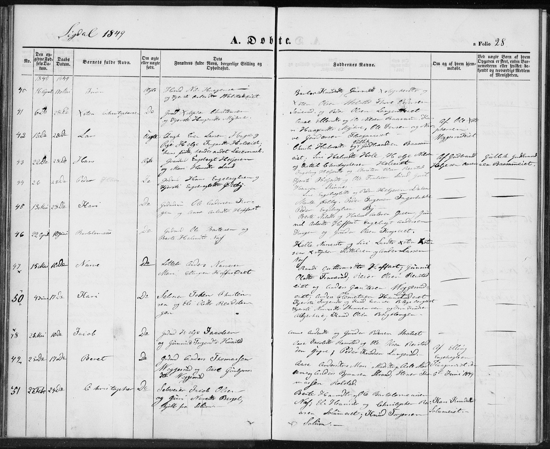 Sigdal kirkebøker, AV/SAKO-A-245/F/Fa/L0007: Ministerialbok nr. I 7, 1844-1849, s. 28