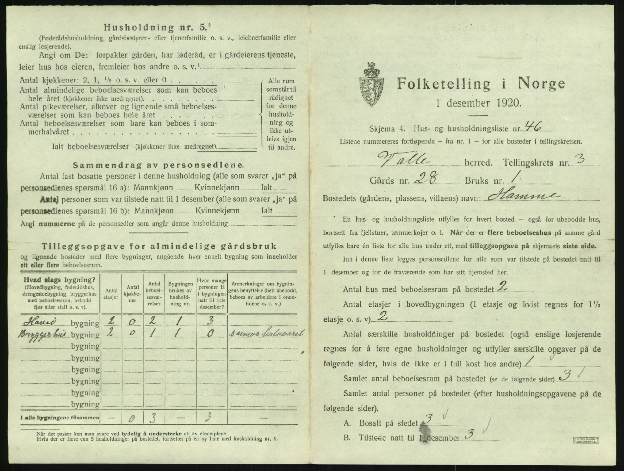 SAK, Folketelling 1920 for 0940 Valle herred, 1920, s. 313