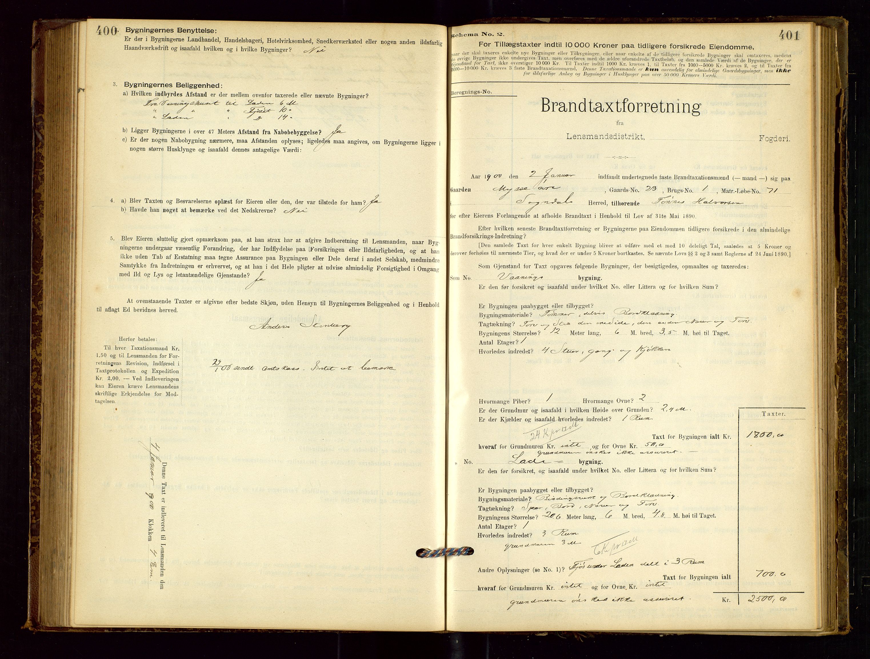 Sokndal lensmannskontor, SAST/A-100417/Gob/L0001: "Brandtaxt-Protokol", 1895-1902, s. 400-401