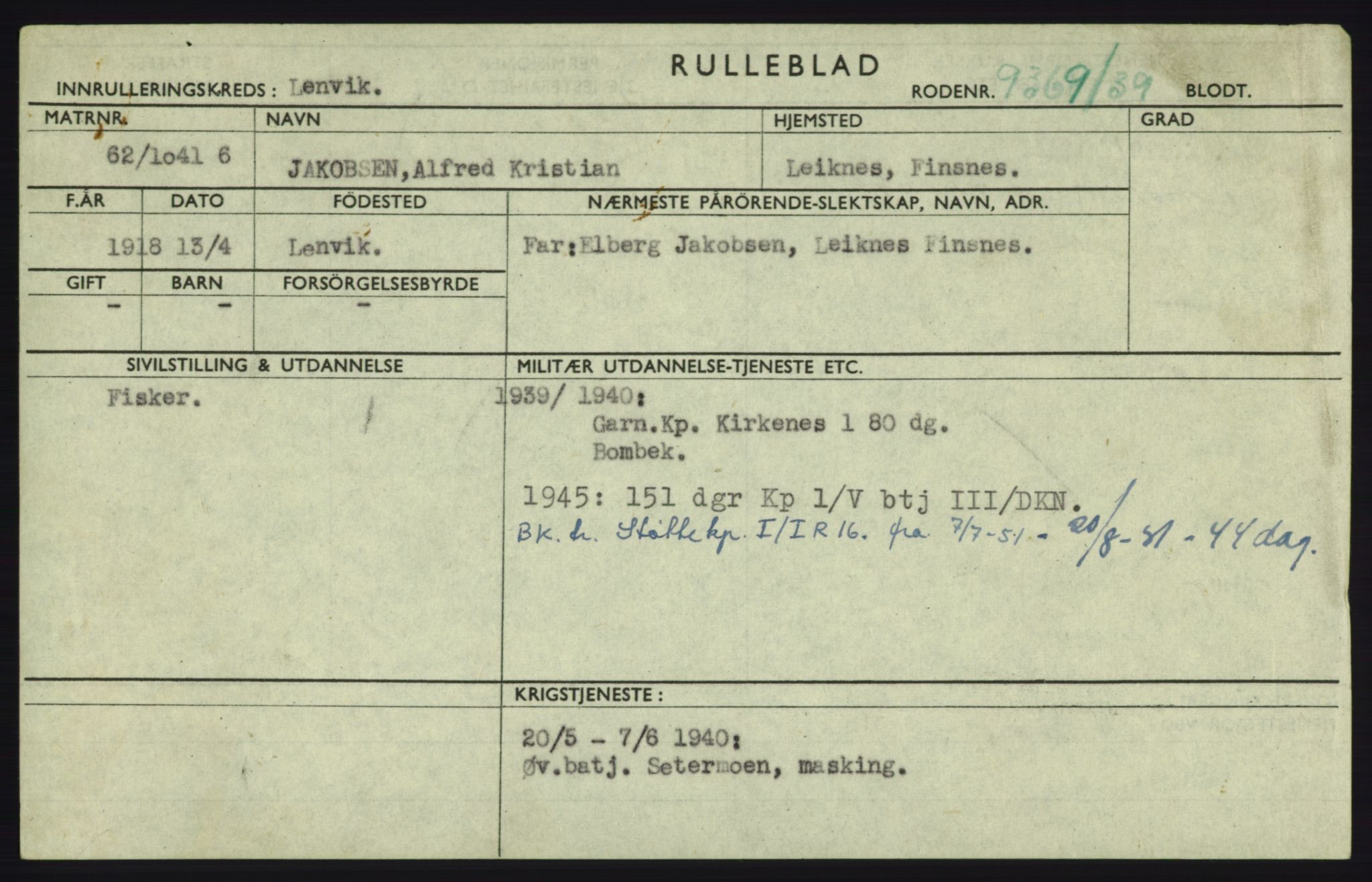 Forsvaret, Troms infanteriregiment nr. 16, AV/RA-RAFA-3146/P/Pa/L0023: Rulleblad for regimentets menige mannskaper, årsklasse 1939, 1939, s. 521