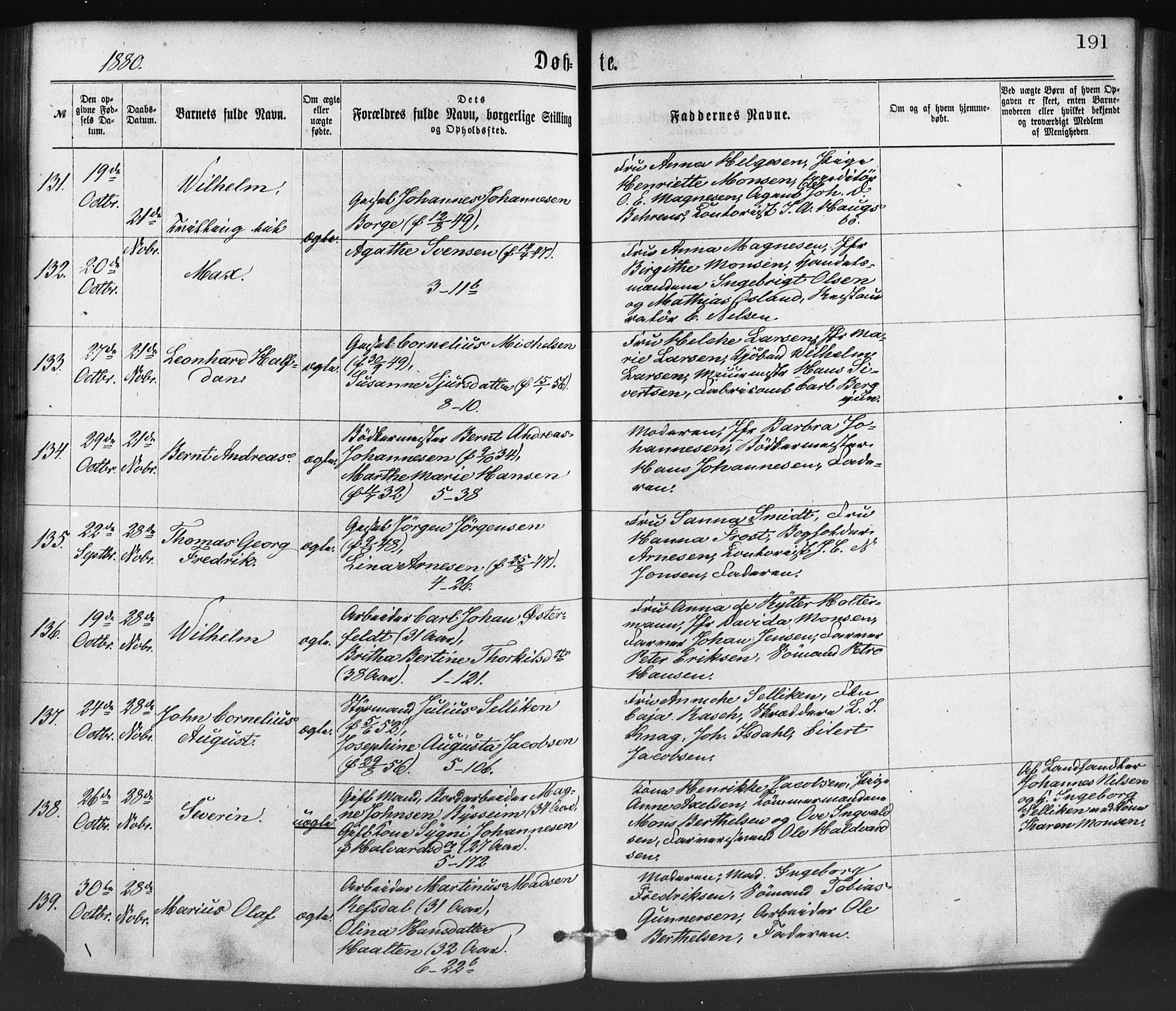 Nykirken Sokneprestembete, AV/SAB-A-77101/H/Haa/L0016: Ministerialbok nr. B 3, 1870-1884, s. 191