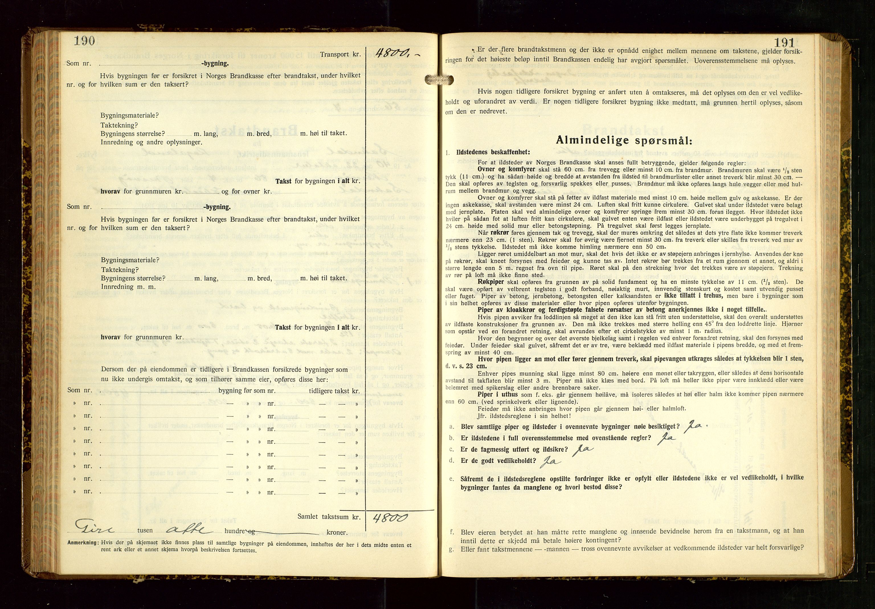 Sokndal lensmannskontor, SAST/A-100417/Gob/L0008: "Brandtakst-Protokoll", 1937-1955, s. 190-191