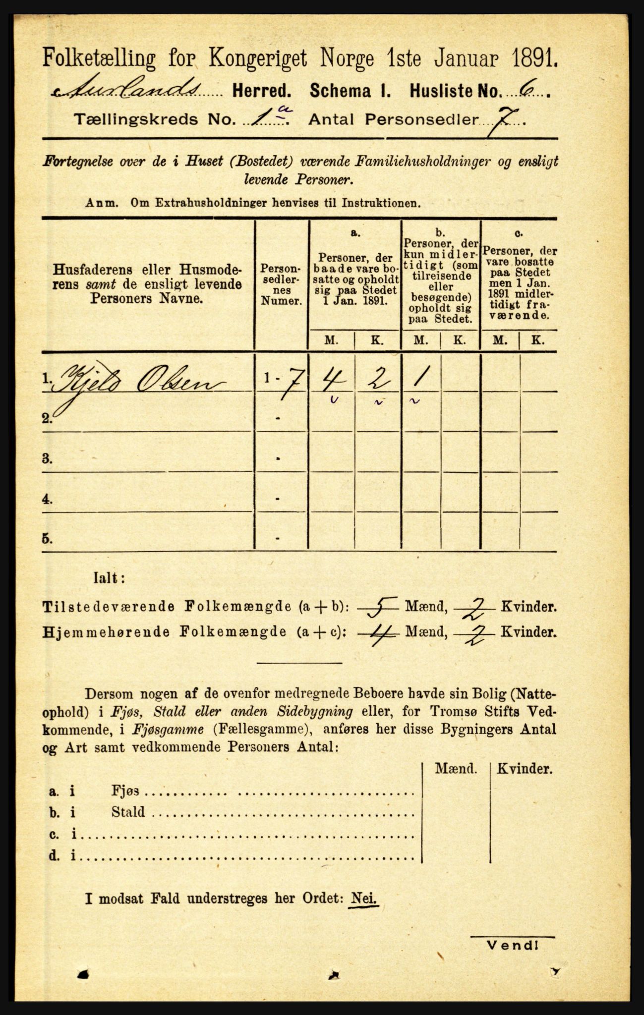 RA, Folketelling 1891 for 1421 Aurland herred, 1891, s. 25