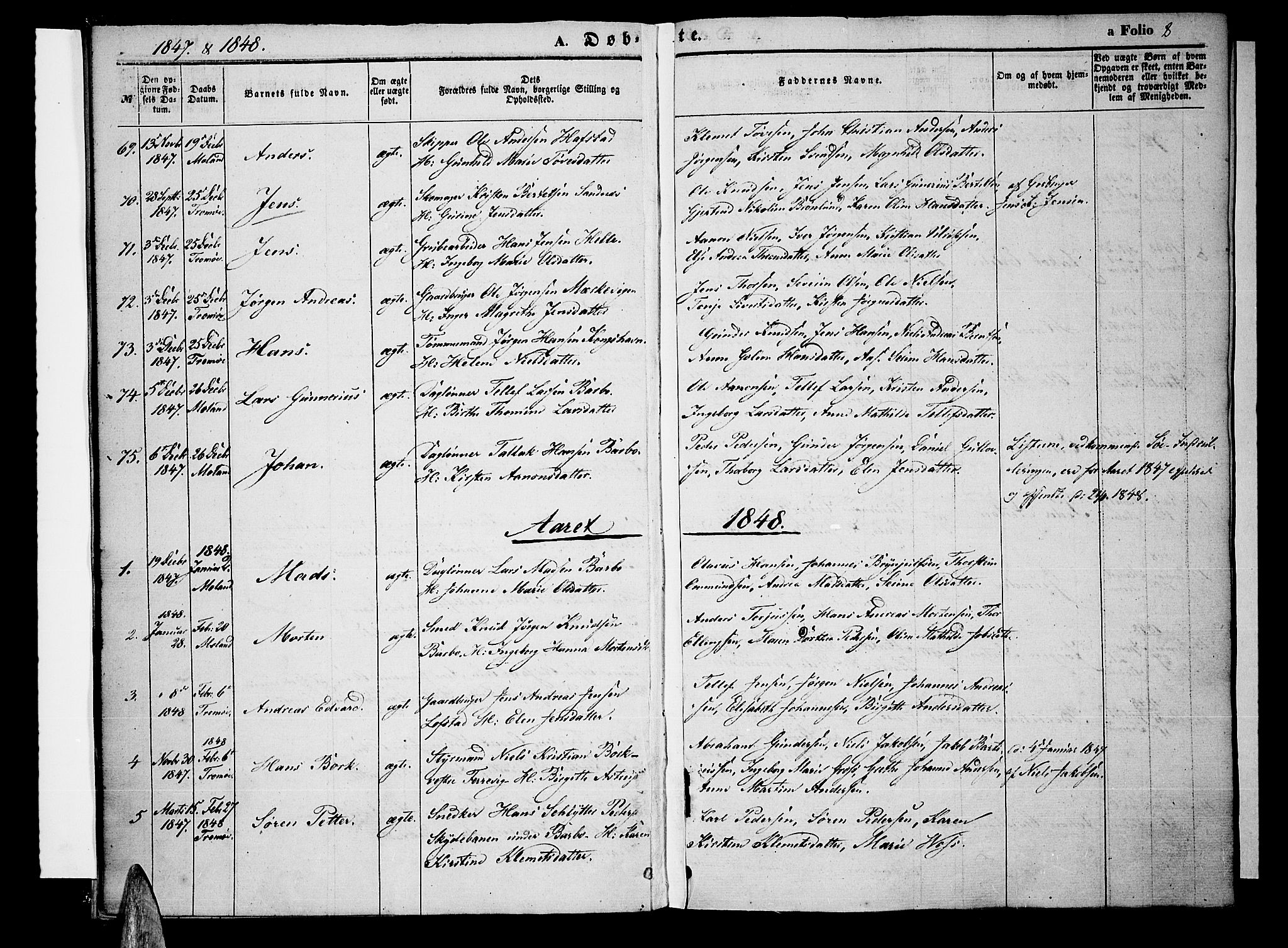 Tromøy sokneprestkontor, AV/SAK-1111-0041/F/Fa/L0005: Ministerialbok nr. A 5, 1847-1856, s. 8