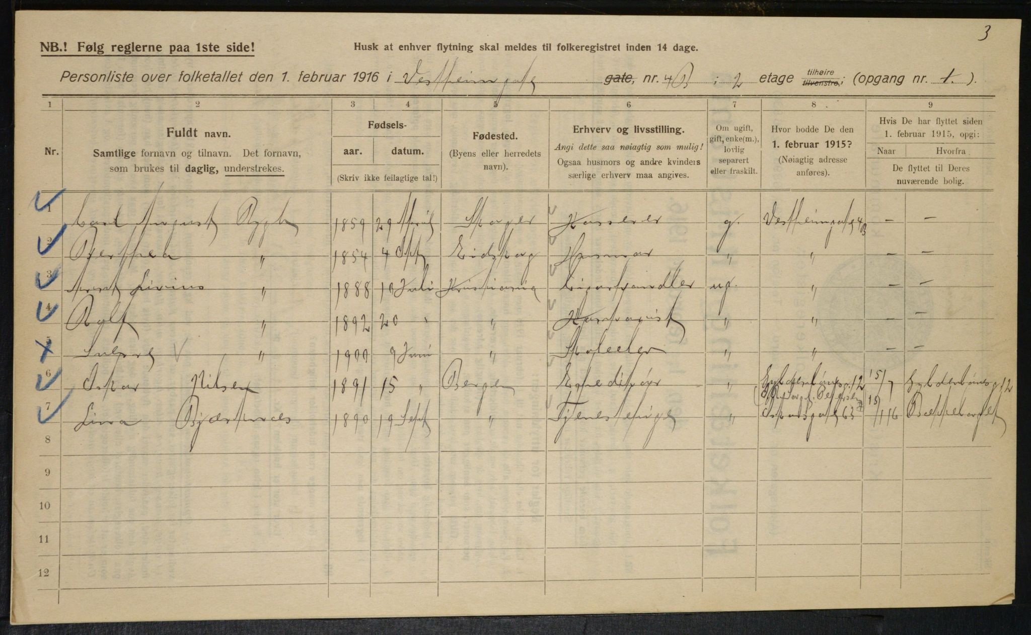 OBA, Kommunal folketelling 1.2.1916 for Kristiania, 1916, s. 126203