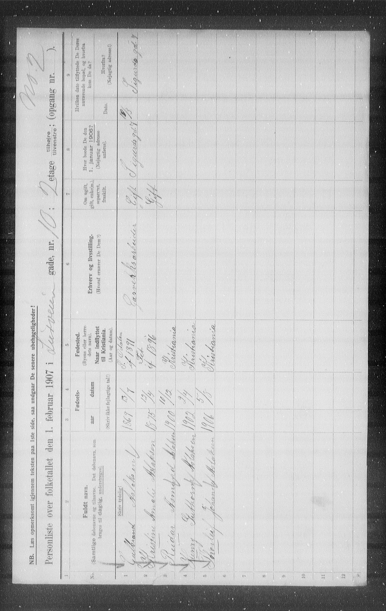 OBA, Kommunal folketelling 1.2.1907 for Kristiania kjøpstad, 1907, s. 29607