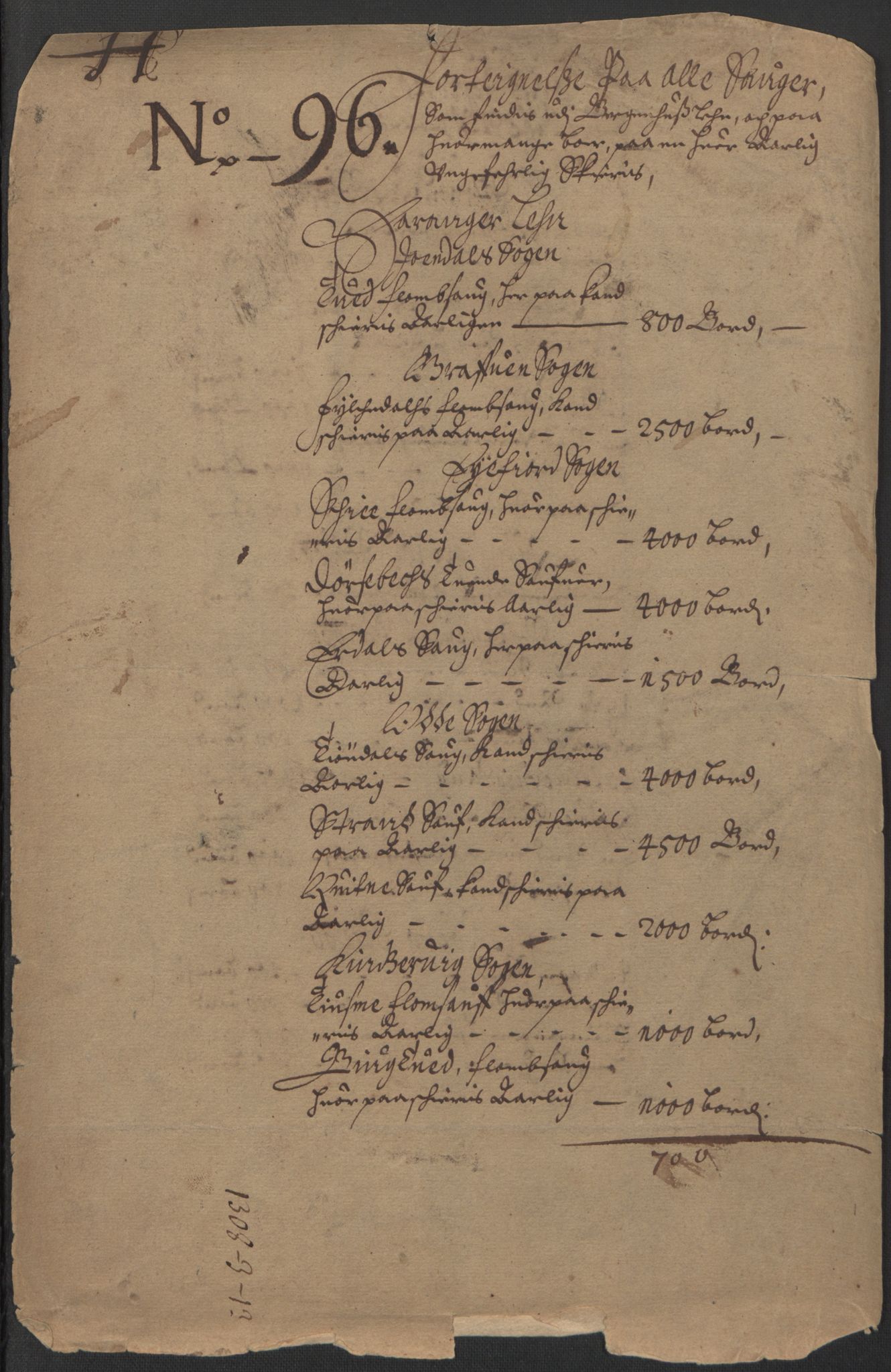 Rentekammeret inntil 1814, Realistisk ordnet avdeling, RA/EA-4070/L/L0026/0007: Bergen lagdømme: / Fortegnelse over sager i Bergenshus len, 1661