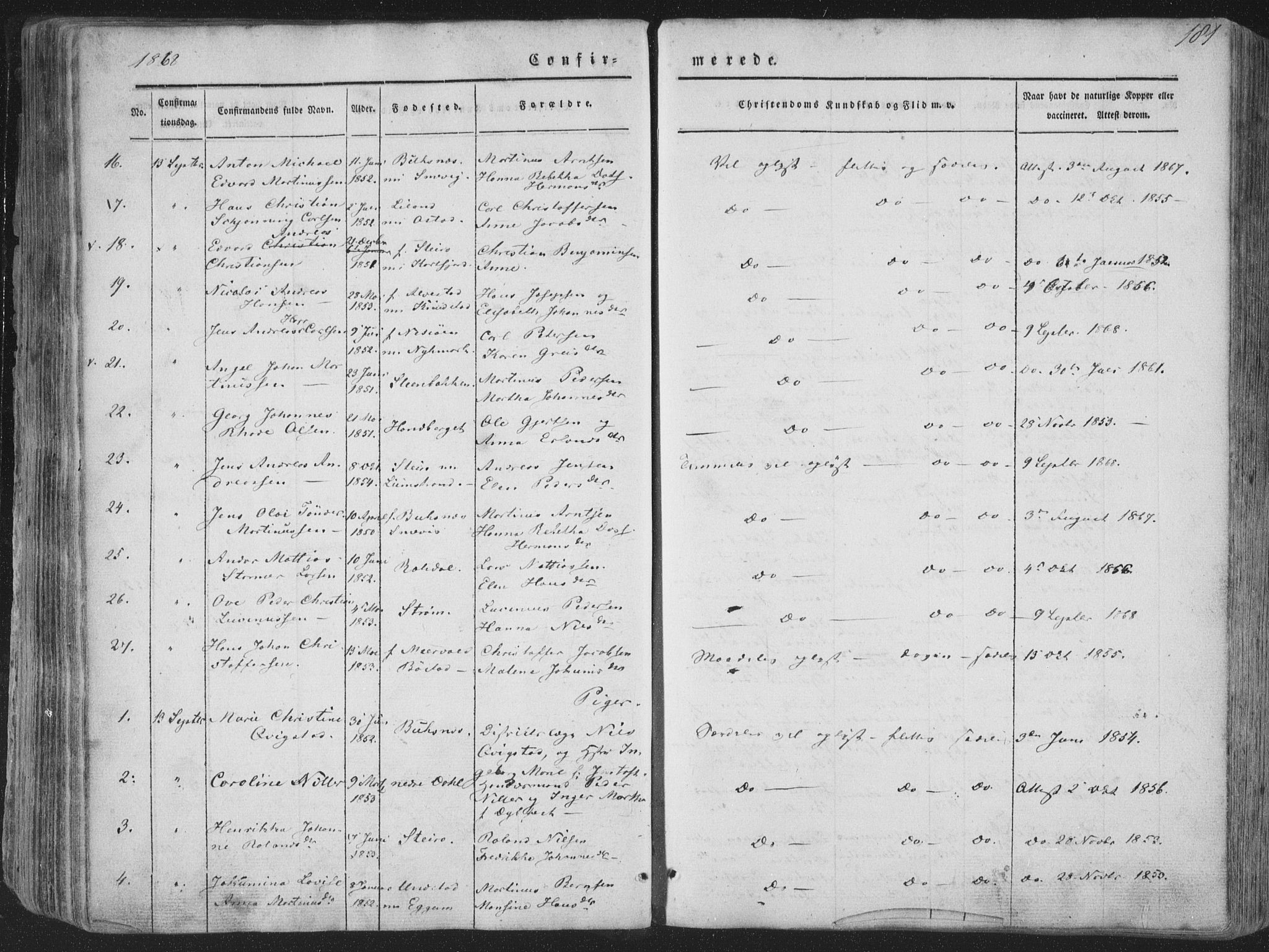 Ministerialprotokoller, klokkerbøker og fødselsregistre - Nordland, AV/SAT-A-1459/880/L1131: Ministerialbok nr. 880A05, 1844-1868, s. 181