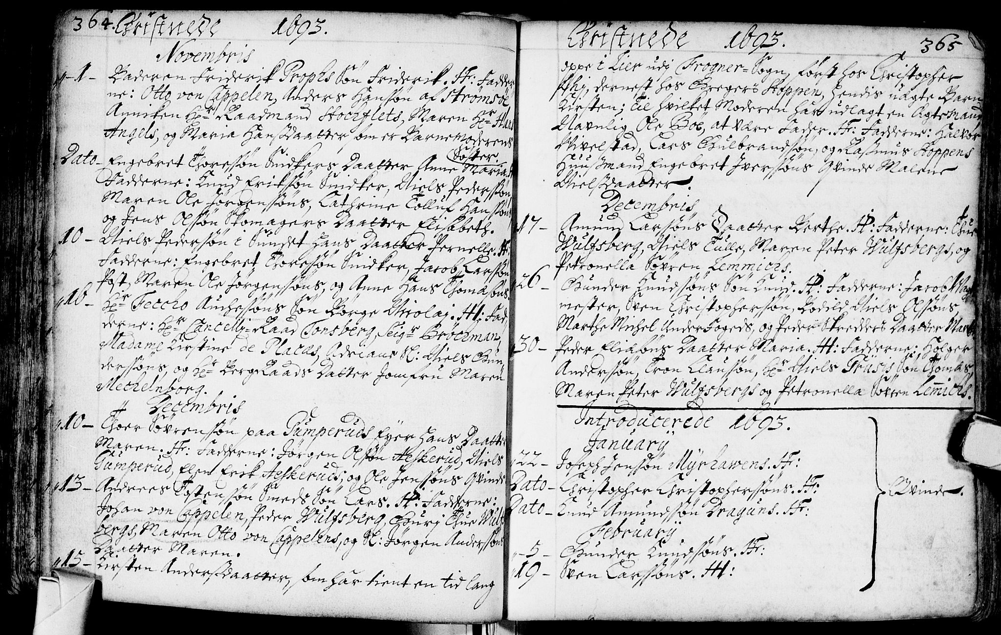 Bragernes kirkebøker, SAKO/A-6/F/Fa/L0002: Ministerialbok nr. I 2, 1680-1705, s. 364-365