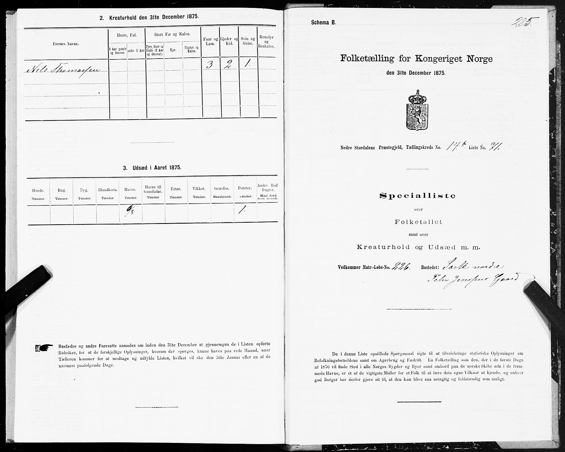 SAT, Folketelling 1875 for 1714P Nedre Stjørdal prestegjeld, 1875, s. 7285