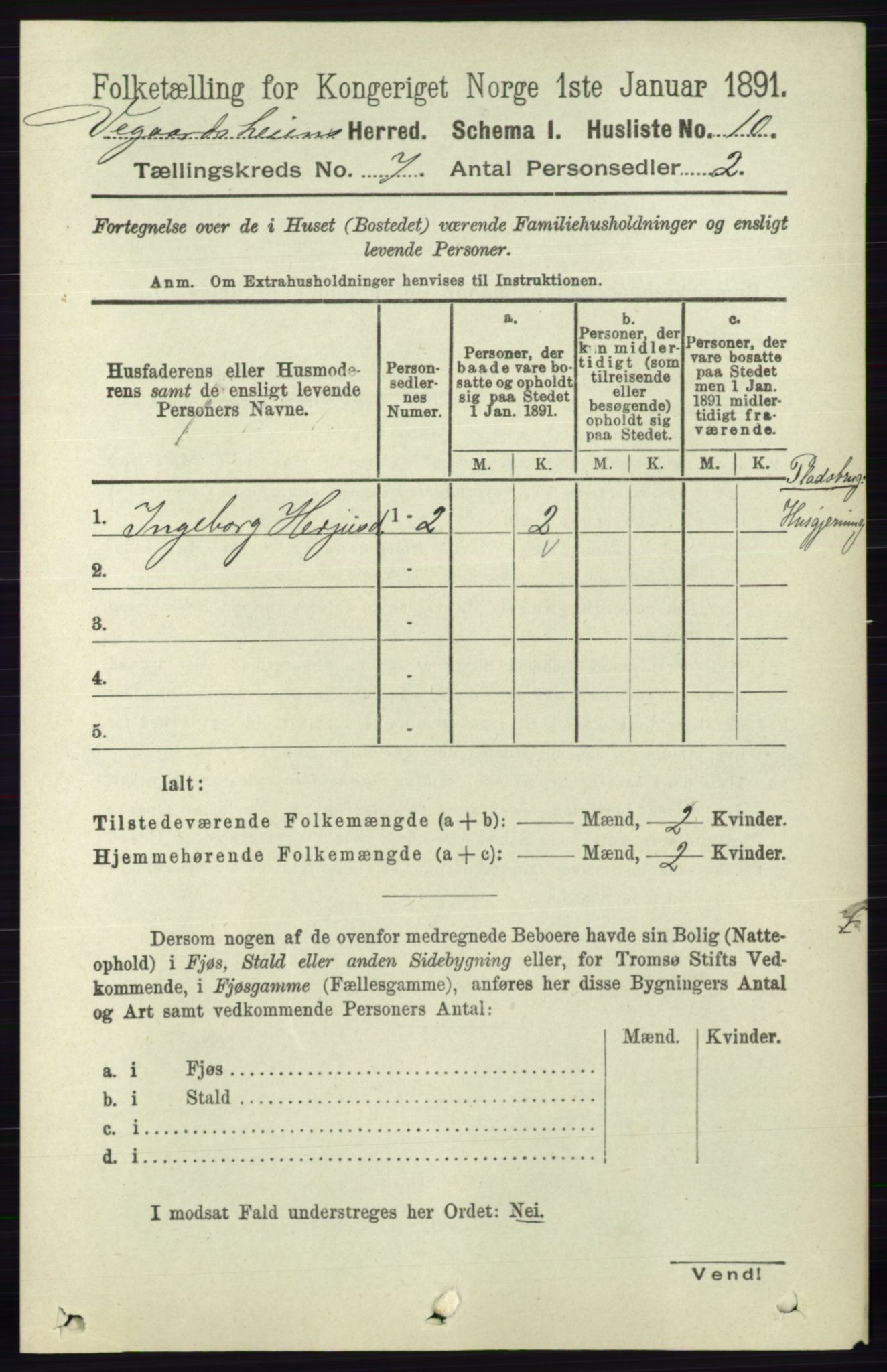 RA, Folketelling 1891 for 0912 Vegårshei herred, 1891, s. 1320