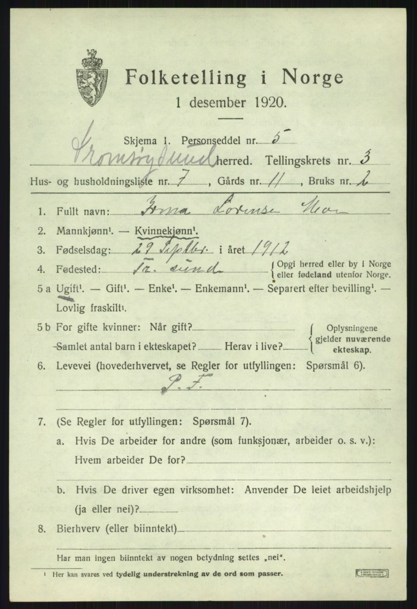SATØ, Folketelling 1920 for 1934 Tromsøysund herred, 1920, s. 2772