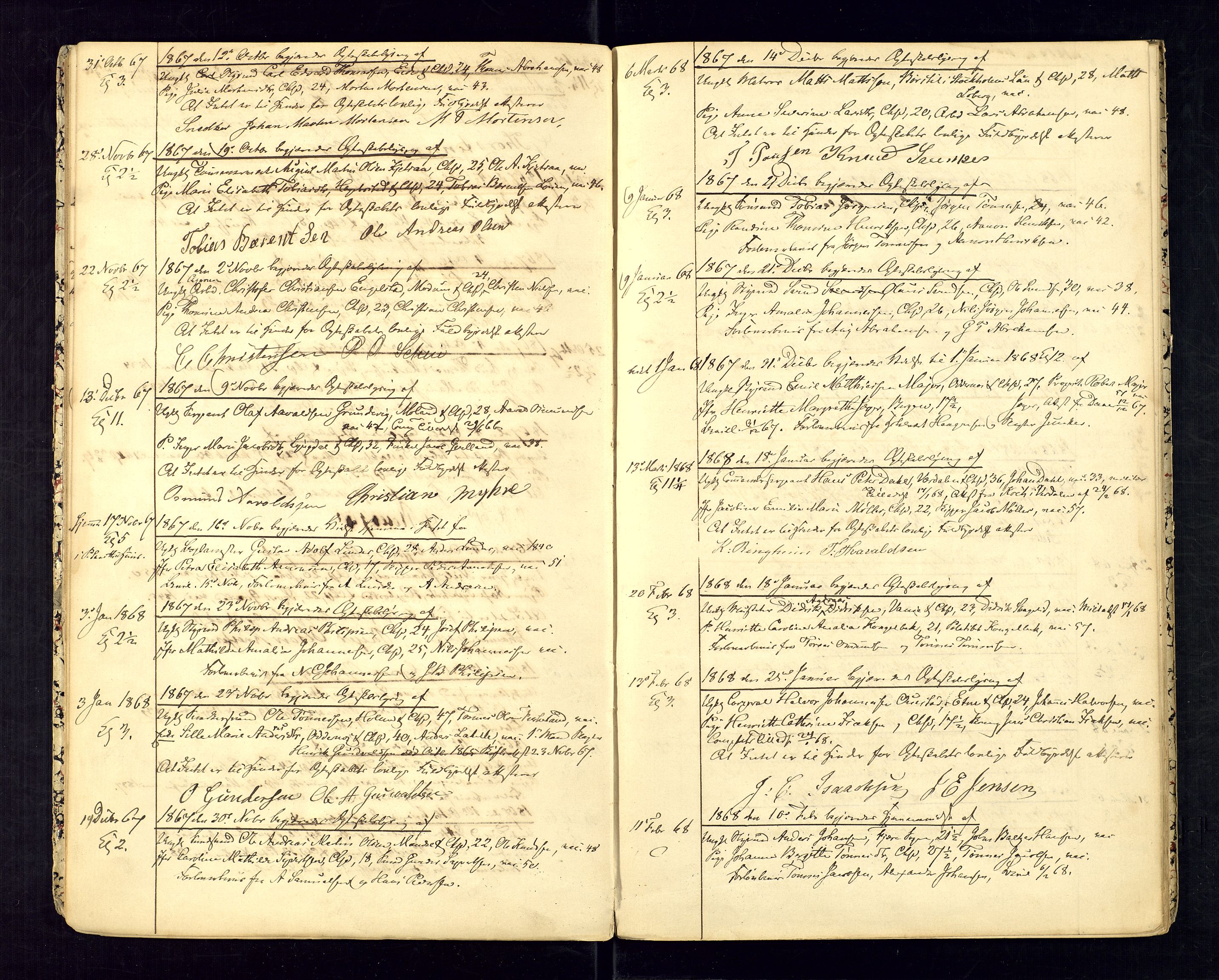 Torridal sorenskriveri, SAK/1221-0012/L/Ld/L0001: Lysinger og borgerlig vigsel nr. 1, 1866-1874