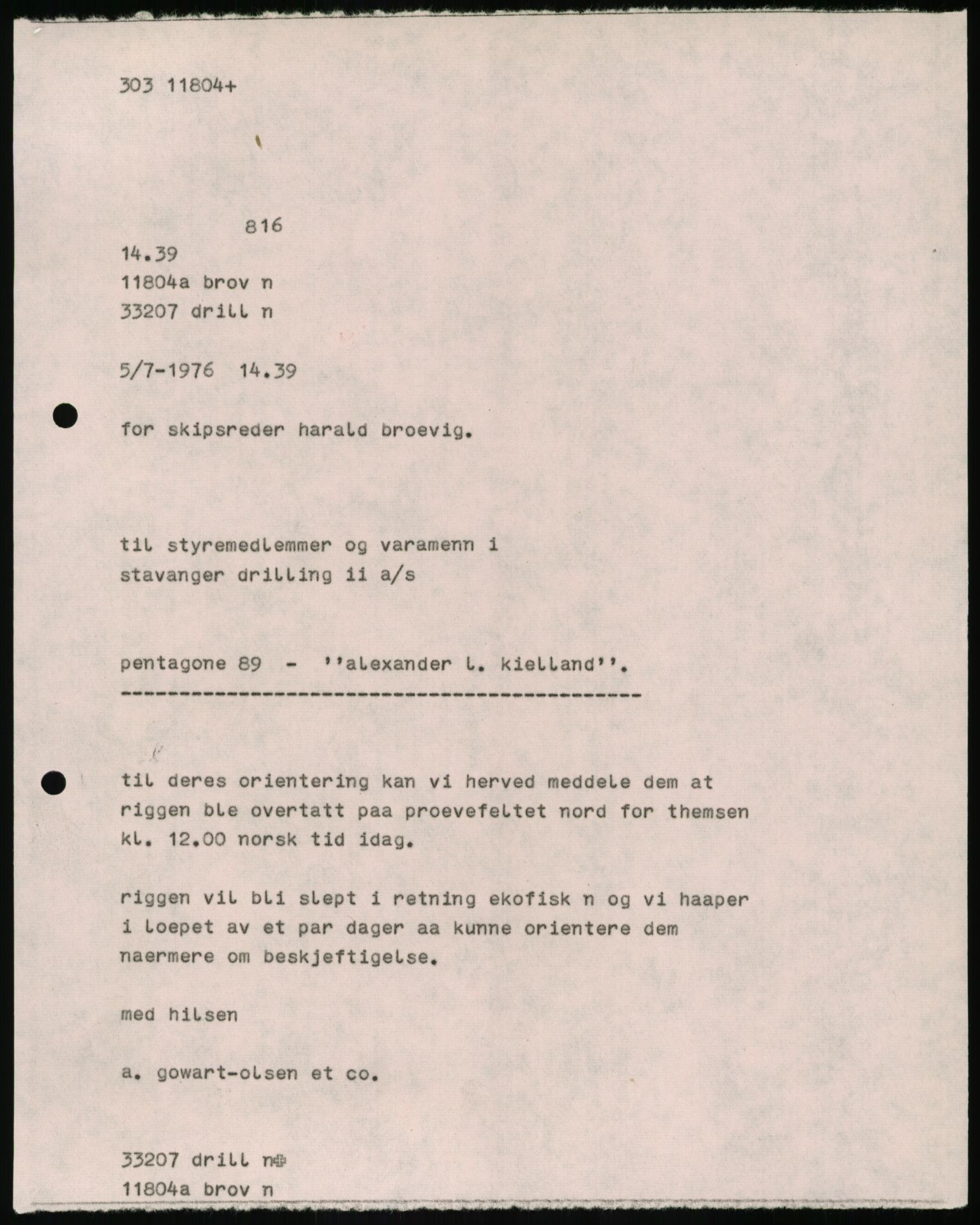 Pa 1503 - Stavanger Drilling AS, SAST/A-101906/A/Ab/Abc/L0006: Styrekorrespondanse Stavanger Drilling II A/S, 1974-1977, s. 128