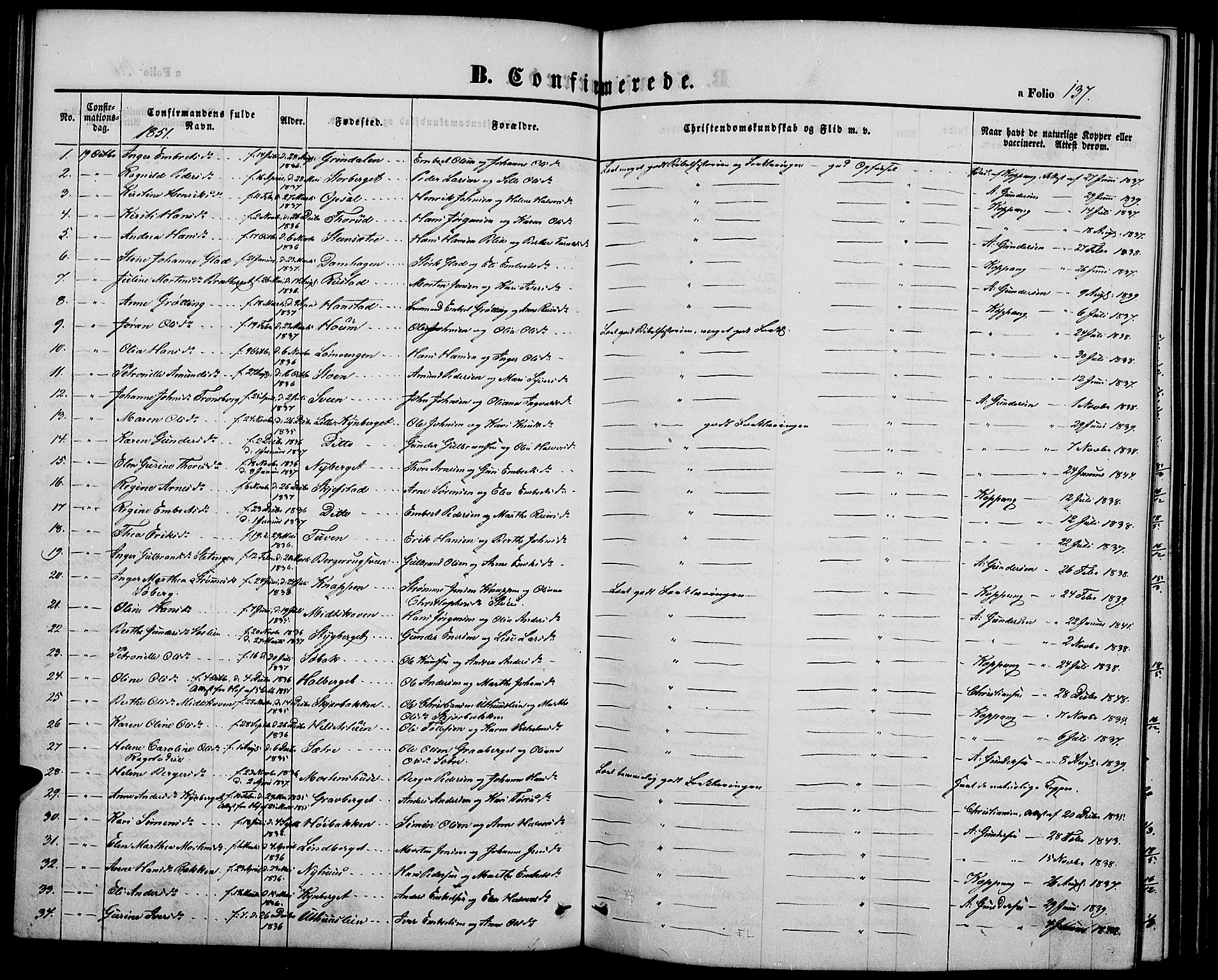 Elverum prestekontor, AV/SAH-PREST-044/H/Ha/Hab/L0002: Klokkerbok nr. 2, 1845-1855, s. 137