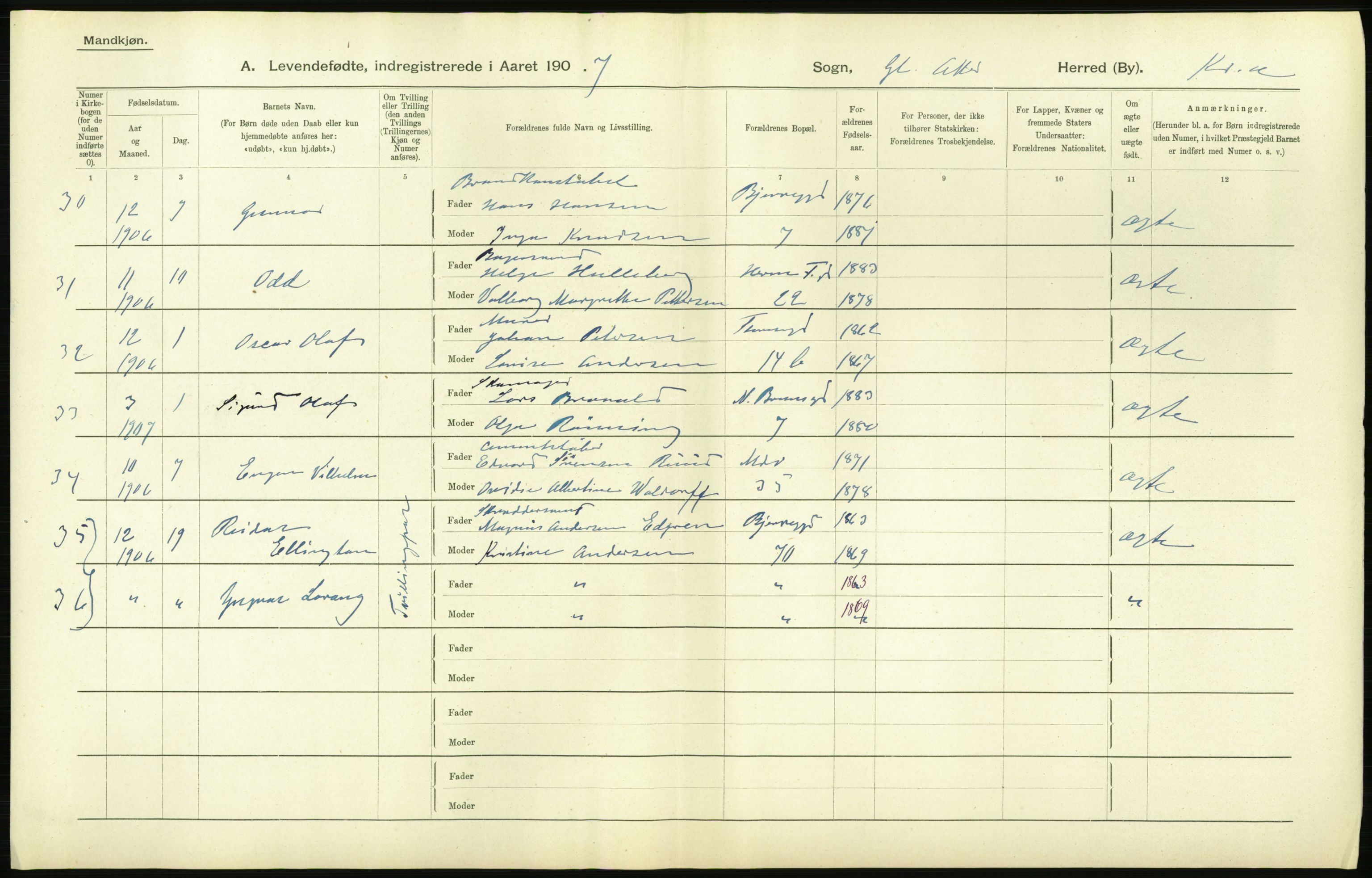 Statistisk sentralbyrå, Sosiodemografiske emner, Befolkning, AV/RA-S-2228/D/Df/Dfa/Dfae/L0006: Kristiania: Levendefødte menn og kvinner., 1907, s. 122