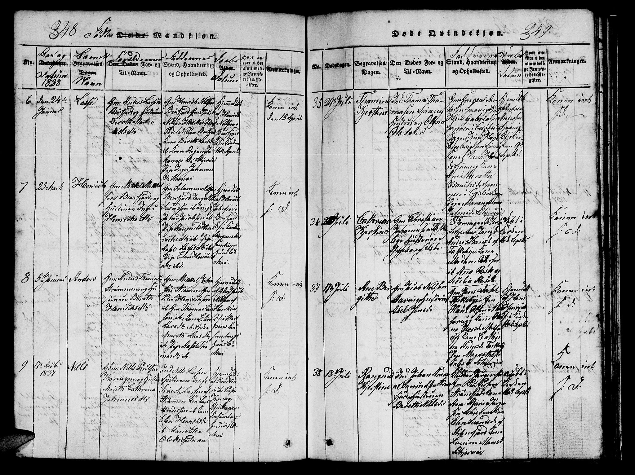 Skjervøy sokneprestkontor, AV/SATØ-S-1300/H/Ha/Hab/L0001klokker: Klokkerbok nr. 1, 1825-1838, s. 348-349