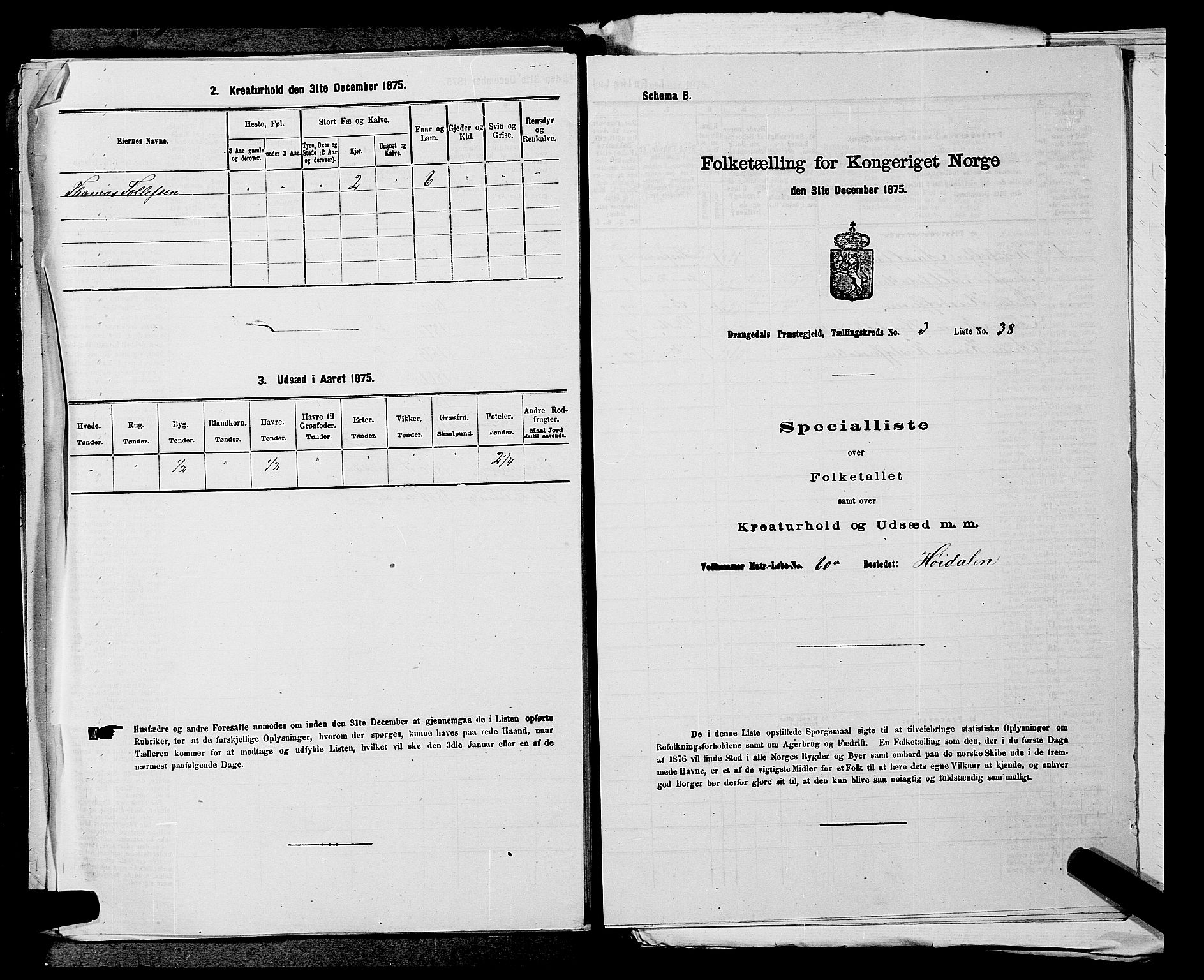 SAKO, Folketelling 1875 for 0817P Drangedal prestegjeld, 1875, s. 405