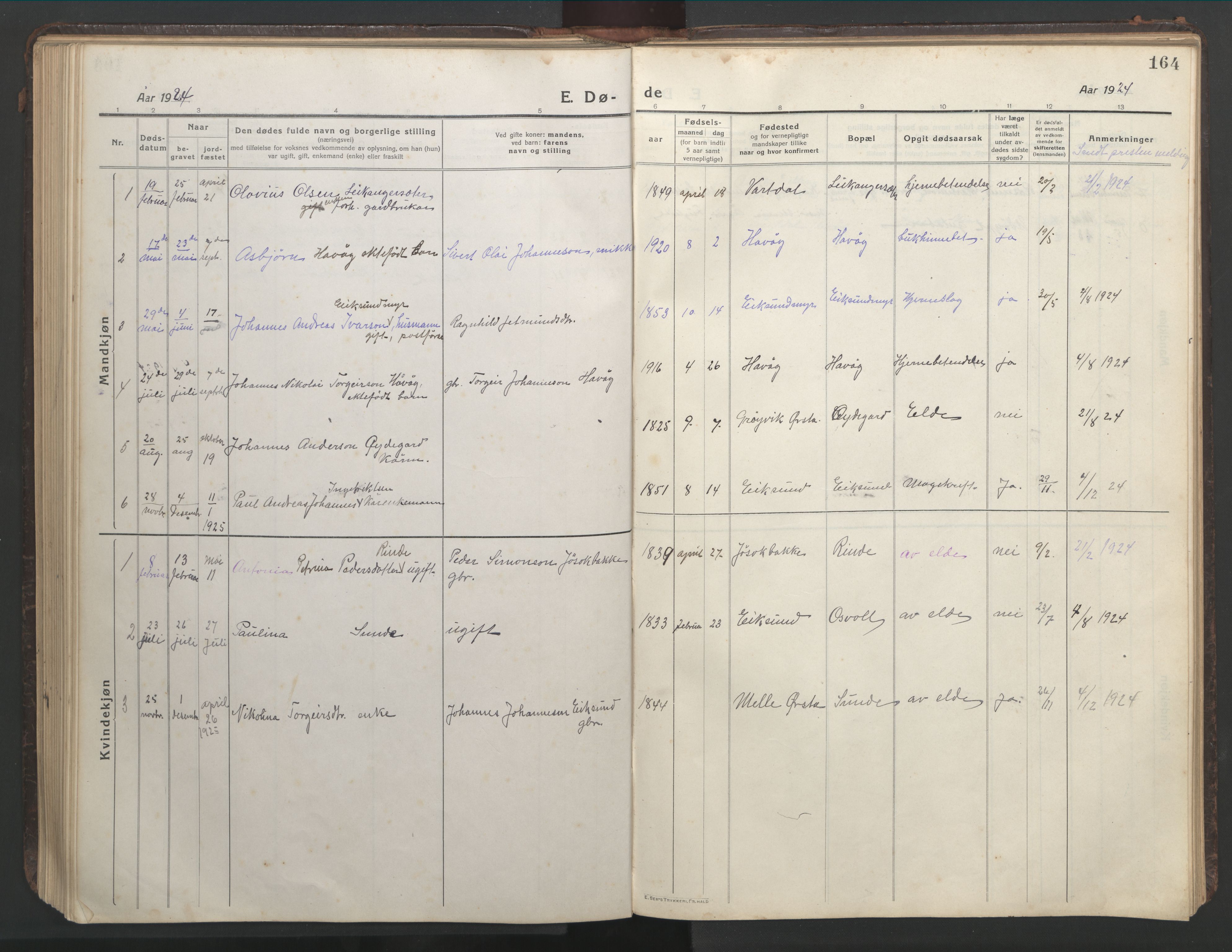 Ministerialprotokoller, klokkerbøker og fødselsregistre - Møre og Romsdal, AV/SAT-A-1454/508/L0099: Klokkerbok nr. 508C03, 1917-1947, s. 164