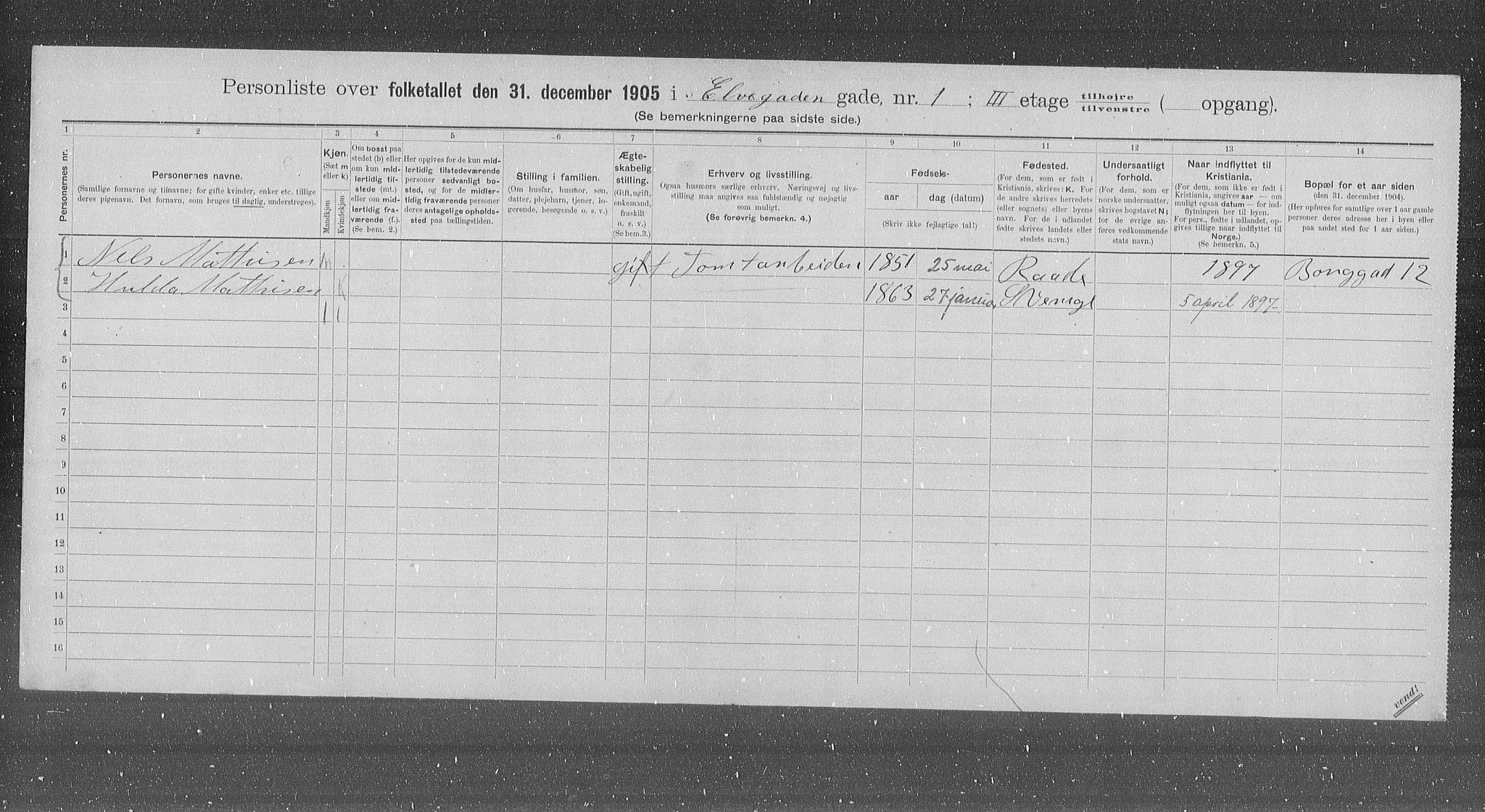 OBA, Kommunal folketelling 31.12.1905 for Kristiania kjøpstad, 1905, s. 10502