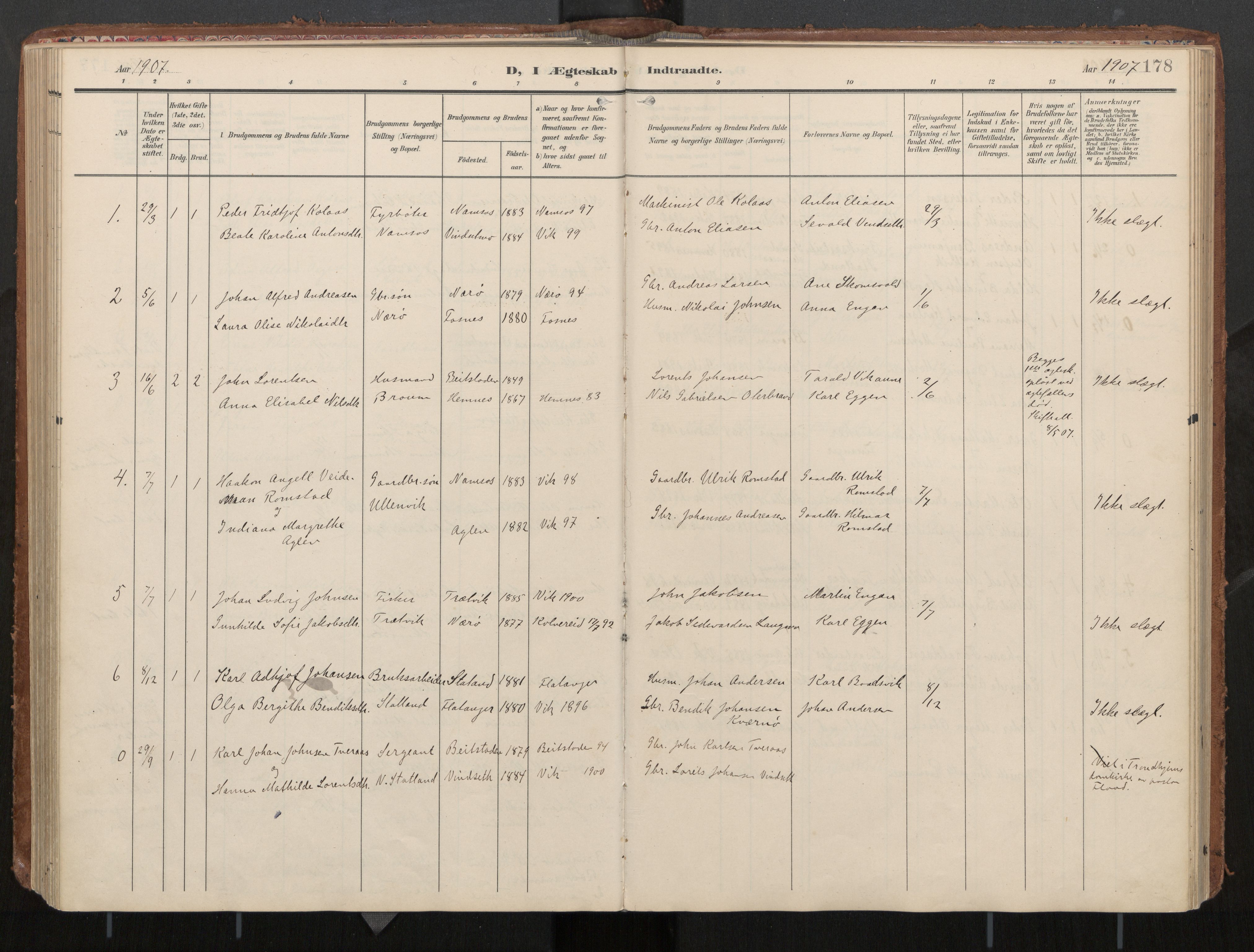 Ministerialprotokoller, klokkerbøker og fødselsregistre - Nord-Trøndelag, AV/SAT-A-1458/774/L0629: Ministerialbok, 1904-1926, s. 178