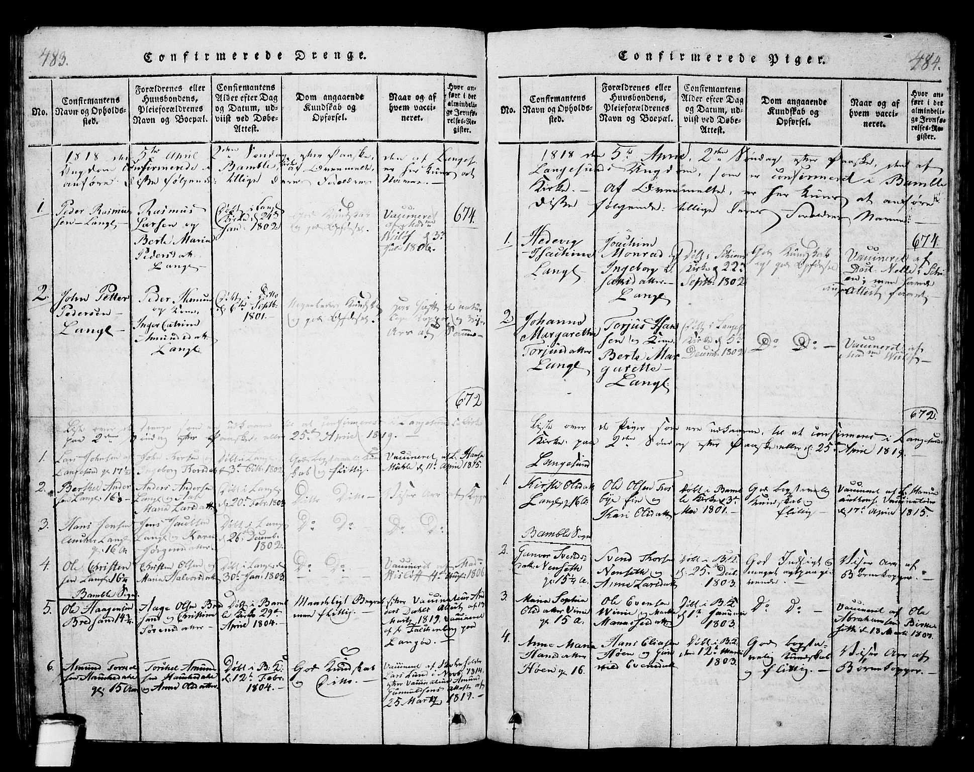 Langesund kirkebøker, AV/SAKO-A-280/G/Ga/L0003: Klokkerbok nr. 3, 1815-1858, s. 483-484